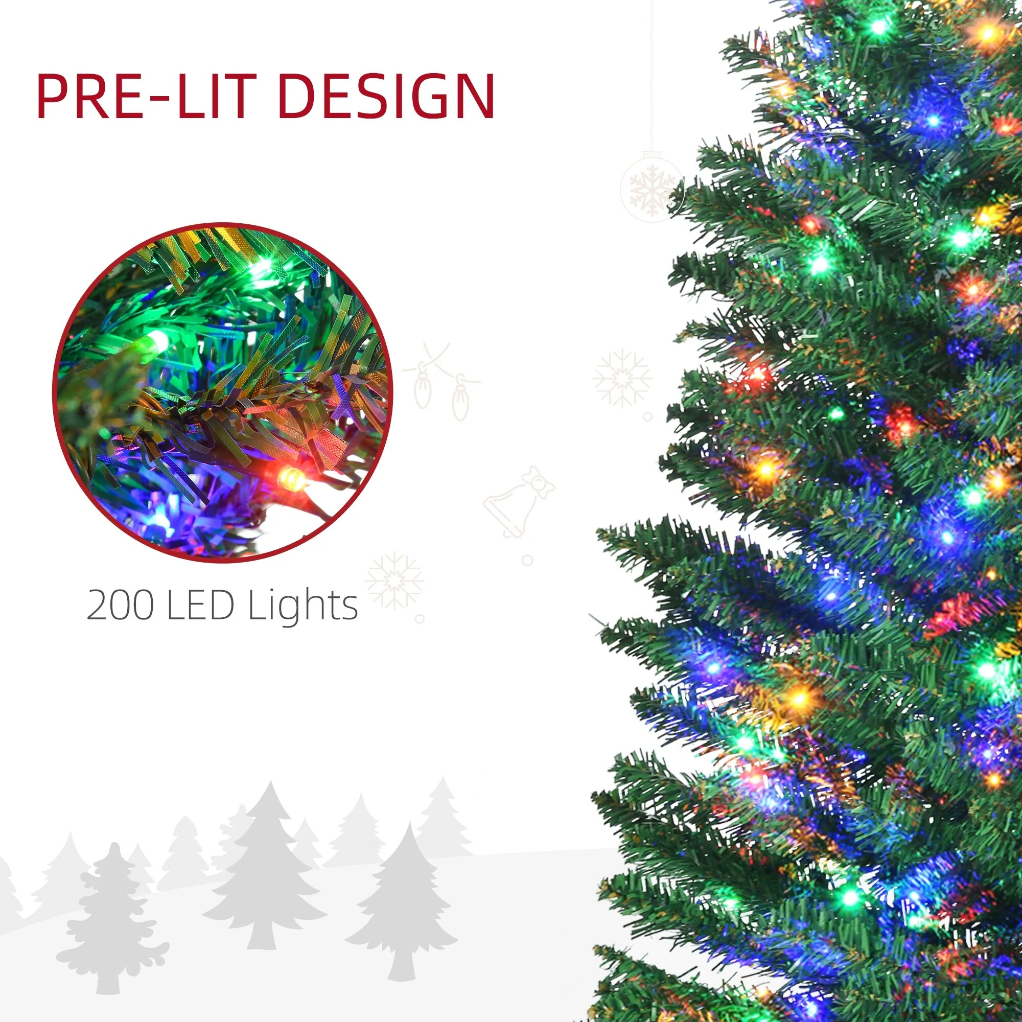 7ft Prelit Pencil Christmas Tree with 180 LED Lights, Slim Profile and Realistic Look