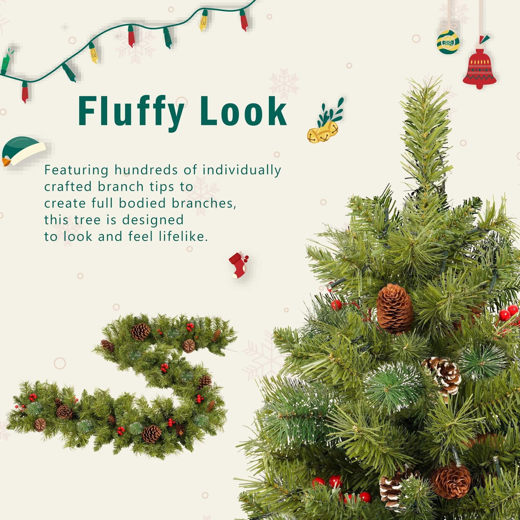 4-Piece Artificial Christmas Tree Set with LED Lights, 3FT Entrance Trees, Wreath & Garland.