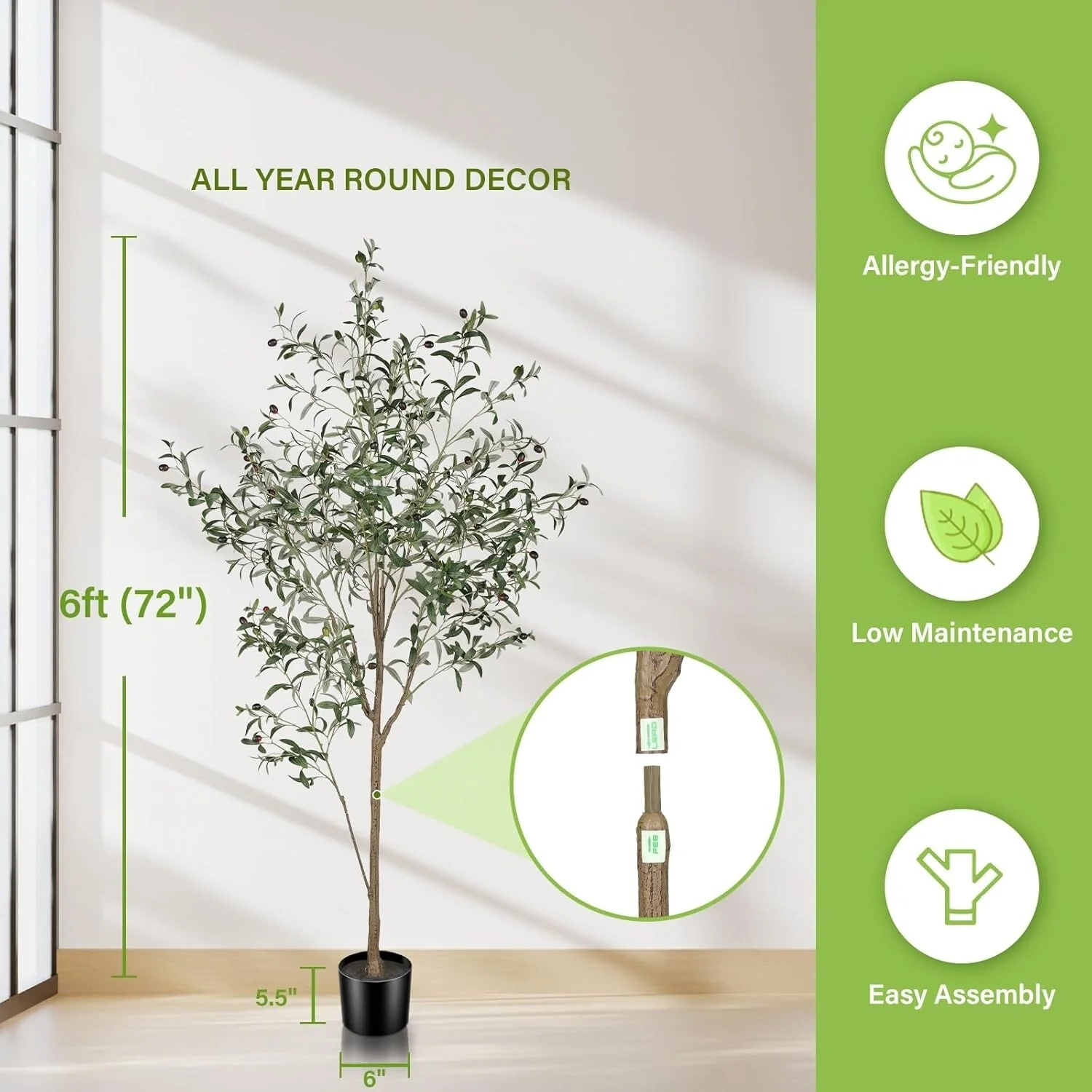 Faux Olive Tree Artificial Potted Plant with Realistic Leaves Silk Olive Branches in Planter for Home Office Indoor Decor
