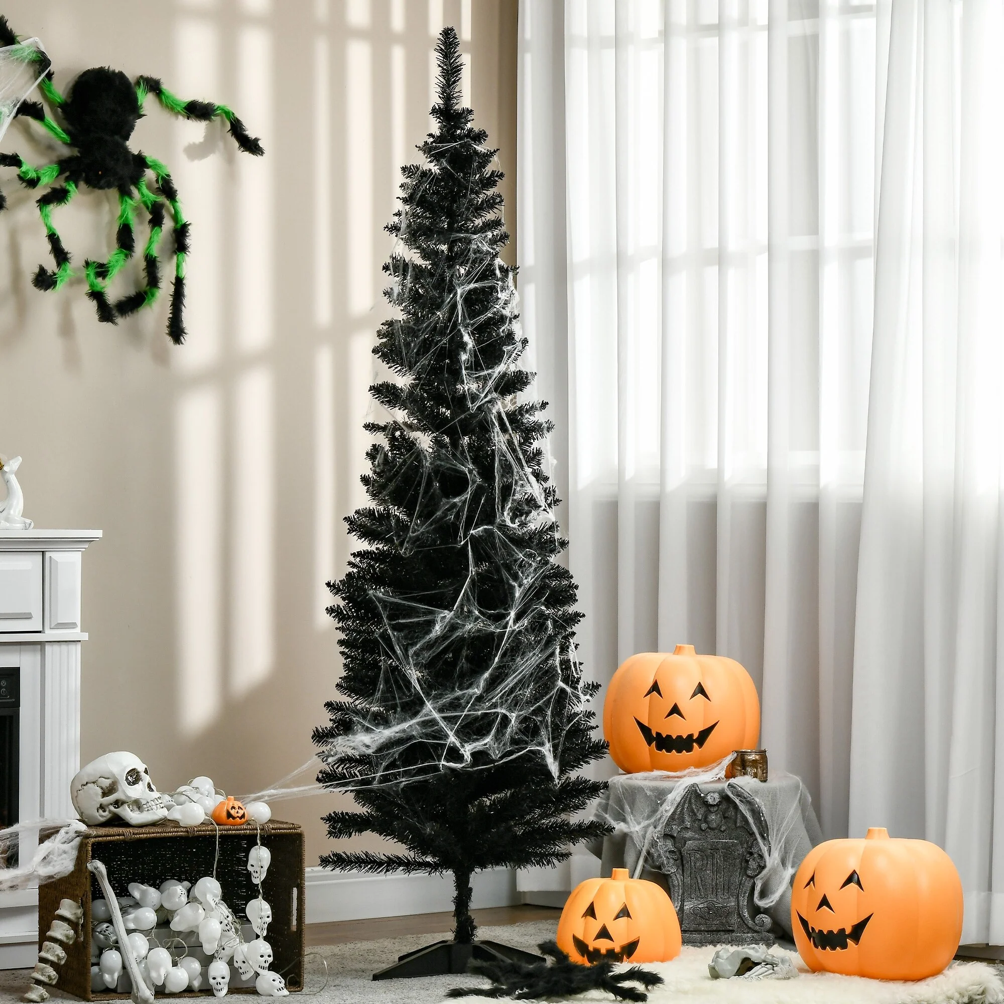 5ft/6ft/7ft Artificial Pencil Christmas Tree, Space-Saving Design with Flame-Retardant Safety