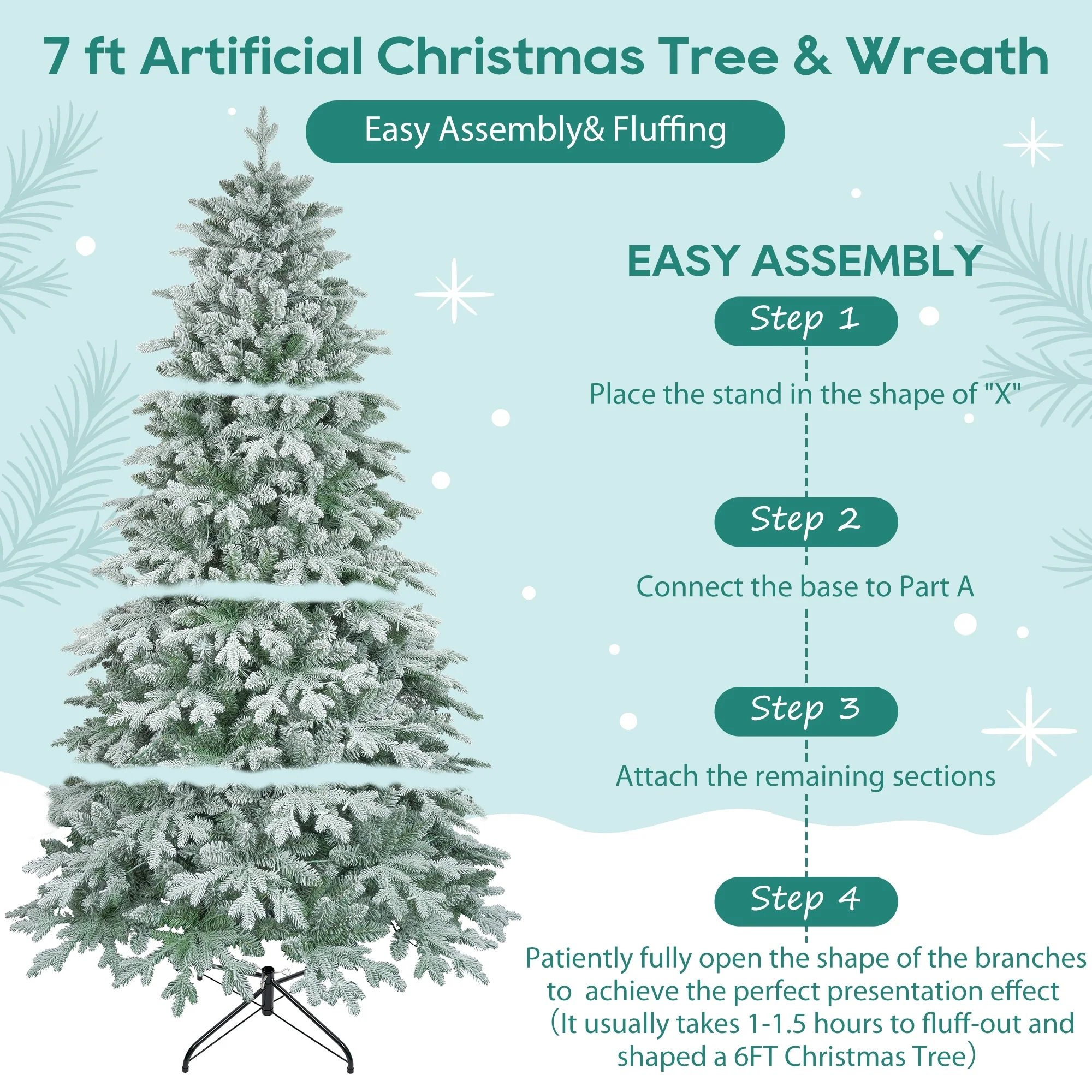 Artificial 7ft Christmas Tree and 23.6in Wreath Set with 430 LEDs