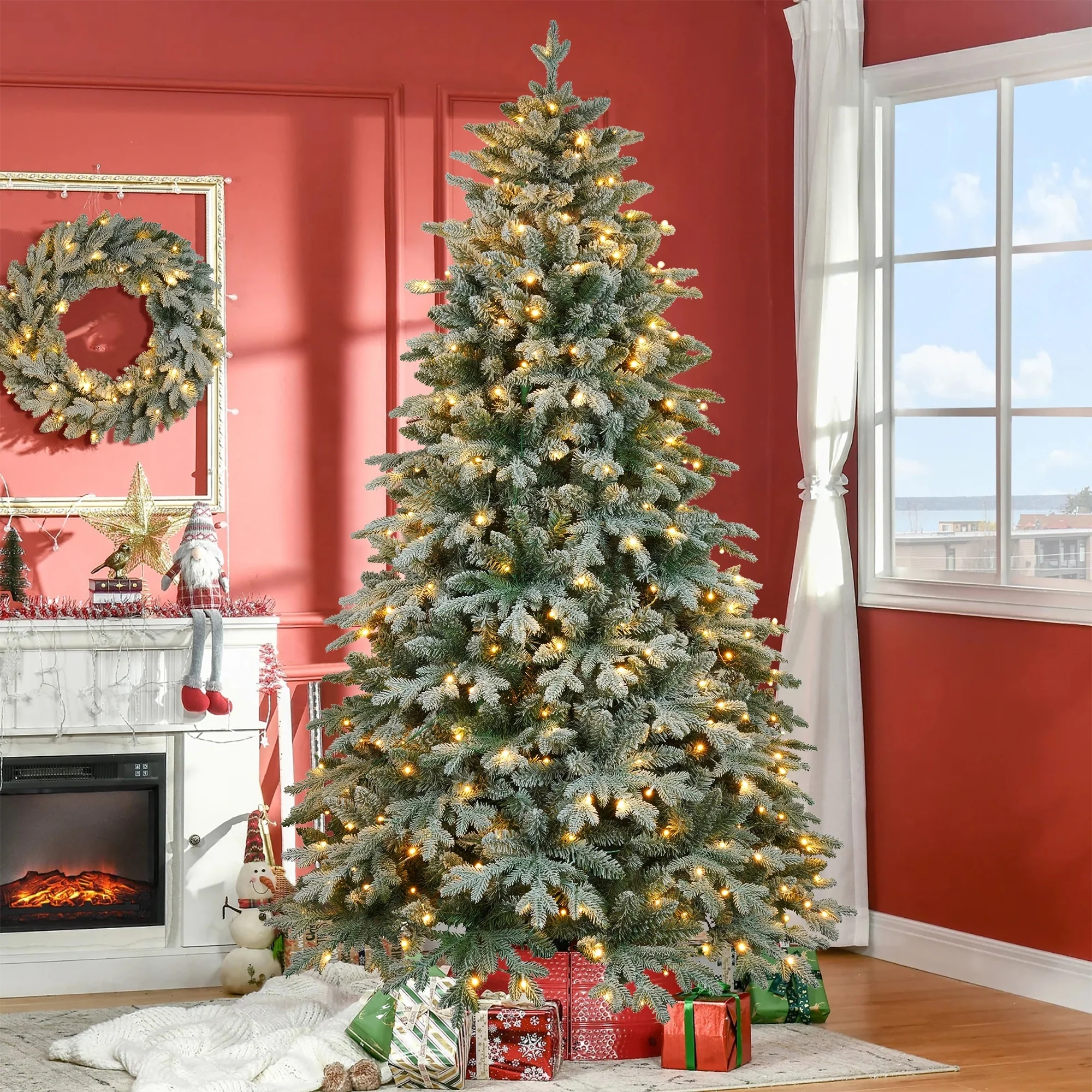 Artificial 7ft Christmas Tree and 23.6in Wreath Set with 430 LEDs