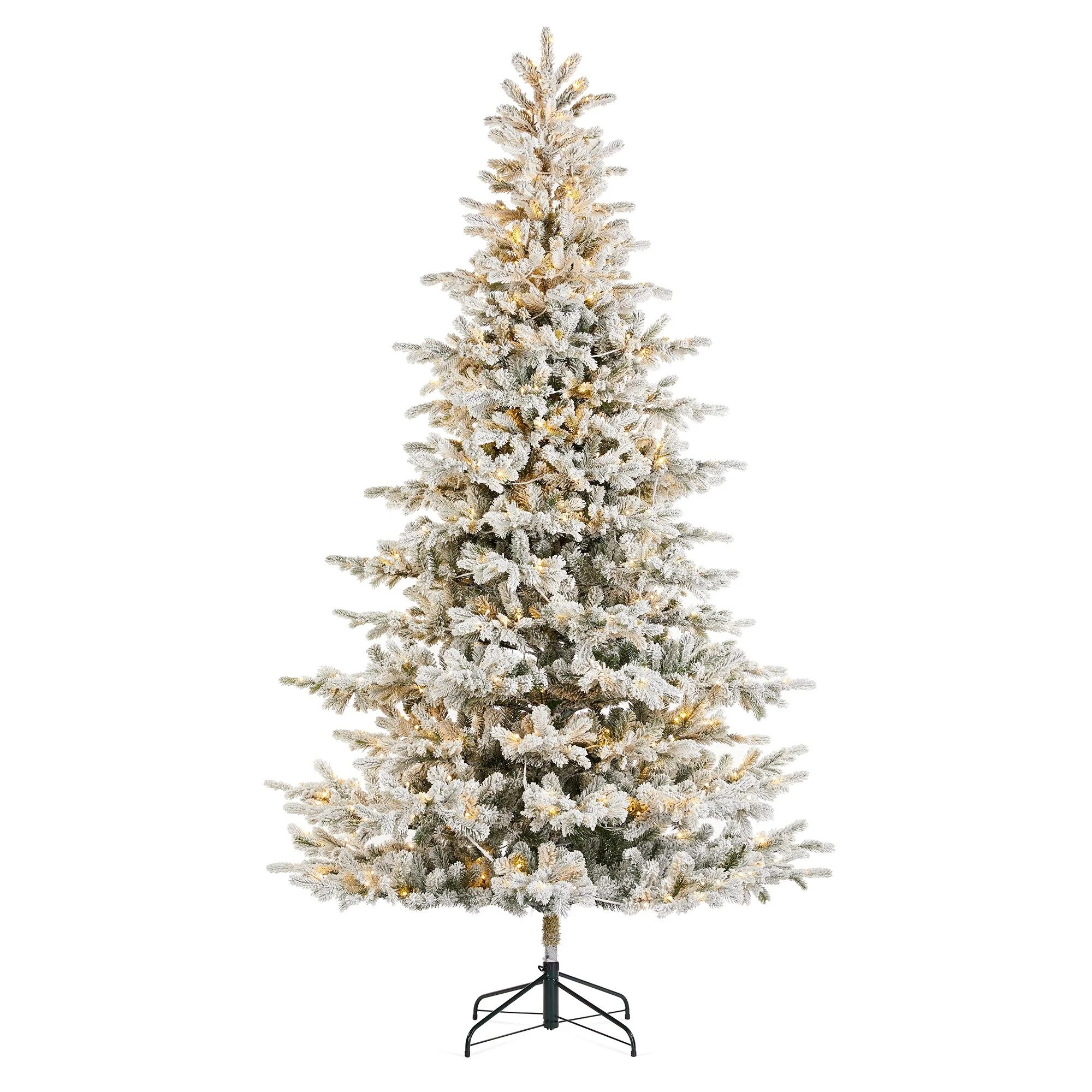 Glitzhome 7.5ft/9ft Pre-Lit Flocked Full Fir Artificial Christmas Trees with Foot Pedal