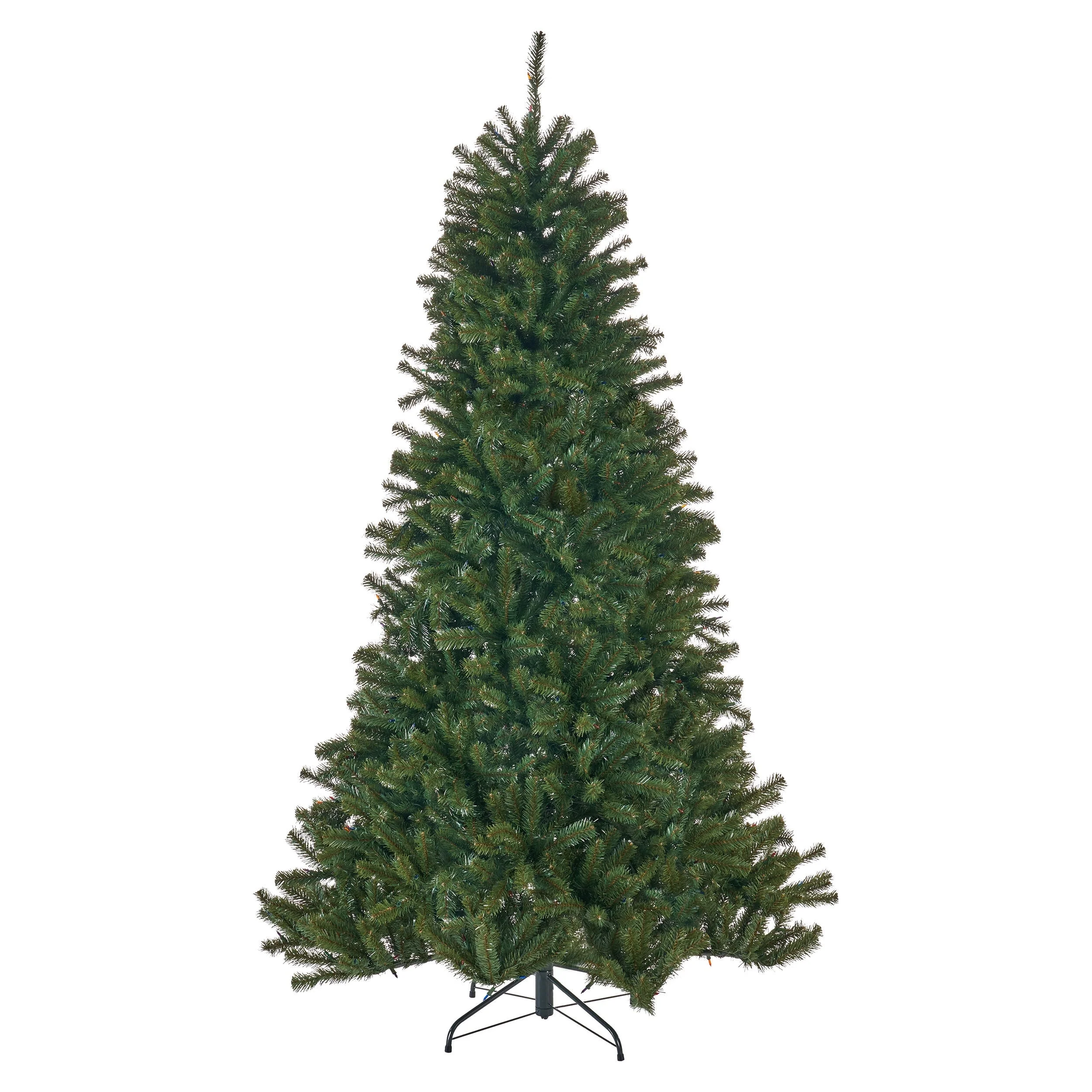 7FT Pre-Lit Noble Christmas Tree with 500 Multi-Color Lights, Hinged Design, and Iron Stand, 48
