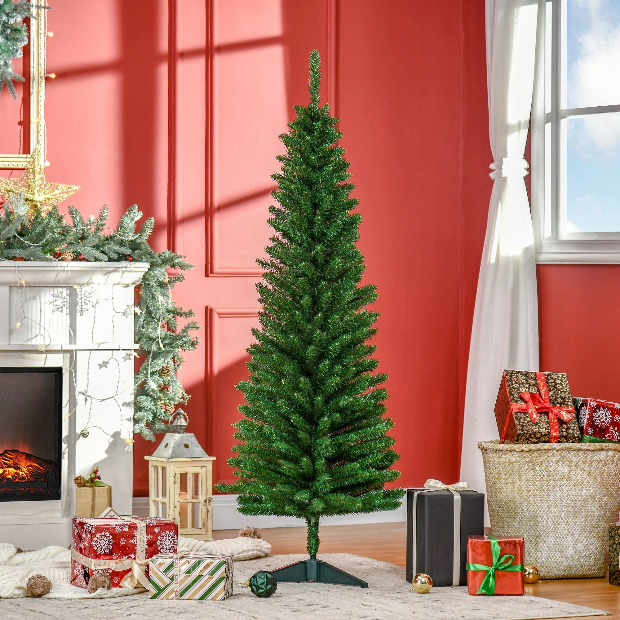 Artificial Pencil Christmas Tree 5ft, Compact Design for Small Spaces and Easy Setup