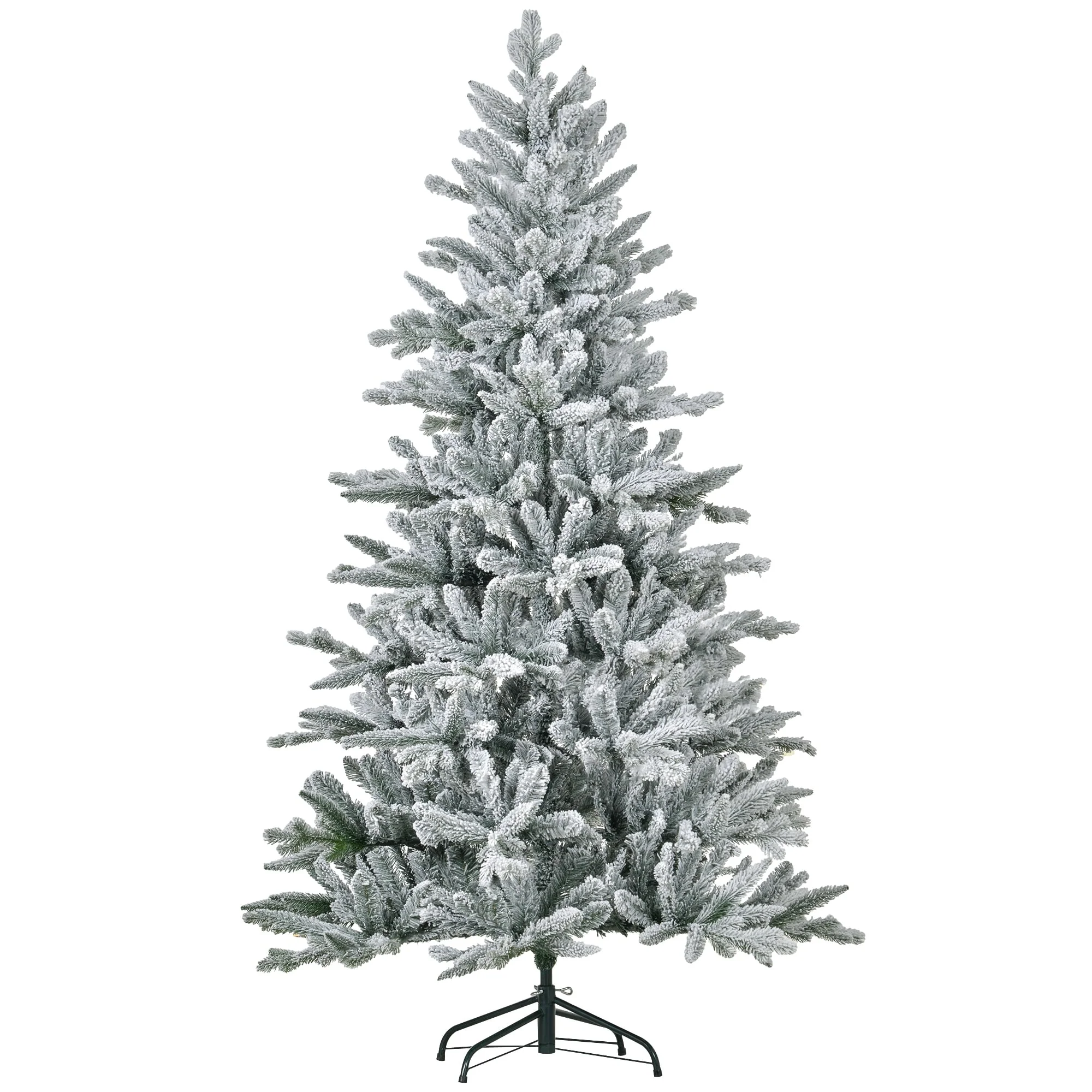 6ft Snowy Artificial Christmas Tree with 994 Tips and Hinged Design, Realistic Snow Flocked Xmas Tree, Metal Stand Included