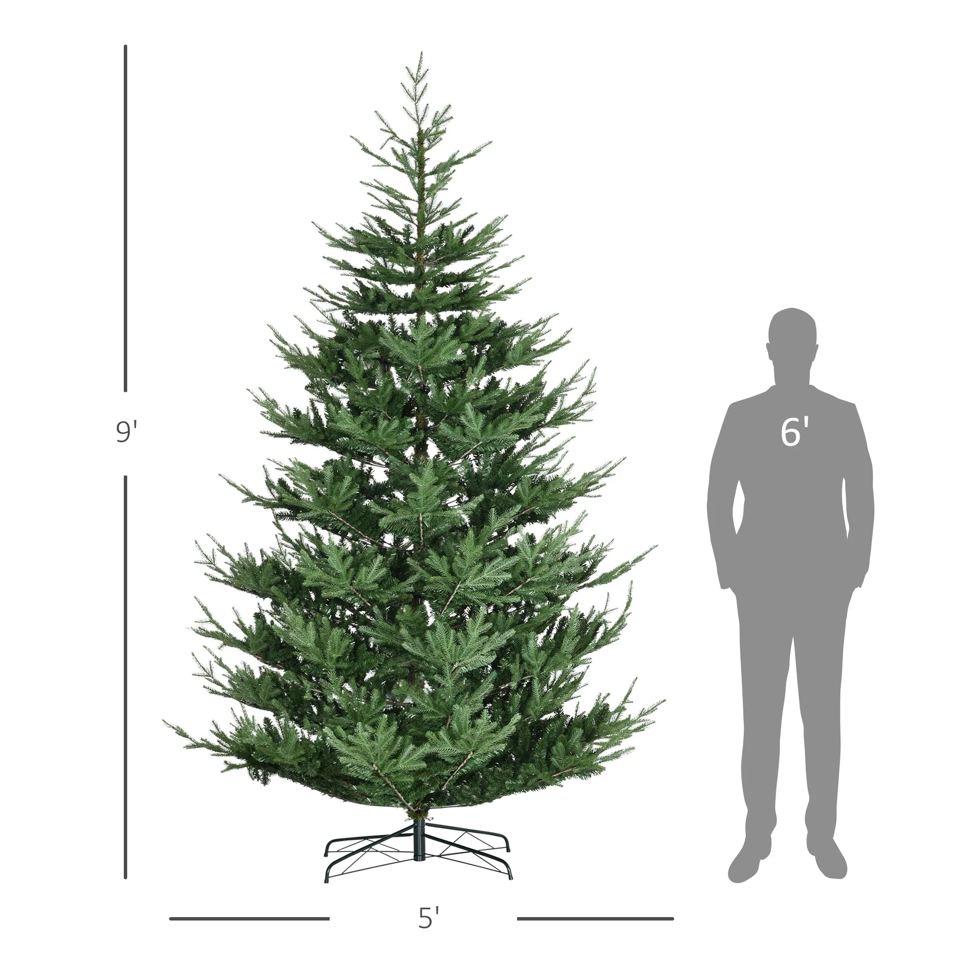 Unlit 6/7.5/9 Ft Pine Artificial Christmas Tree, Hinged Branches, Realistic Look with Steel Base, Auto Open Setup