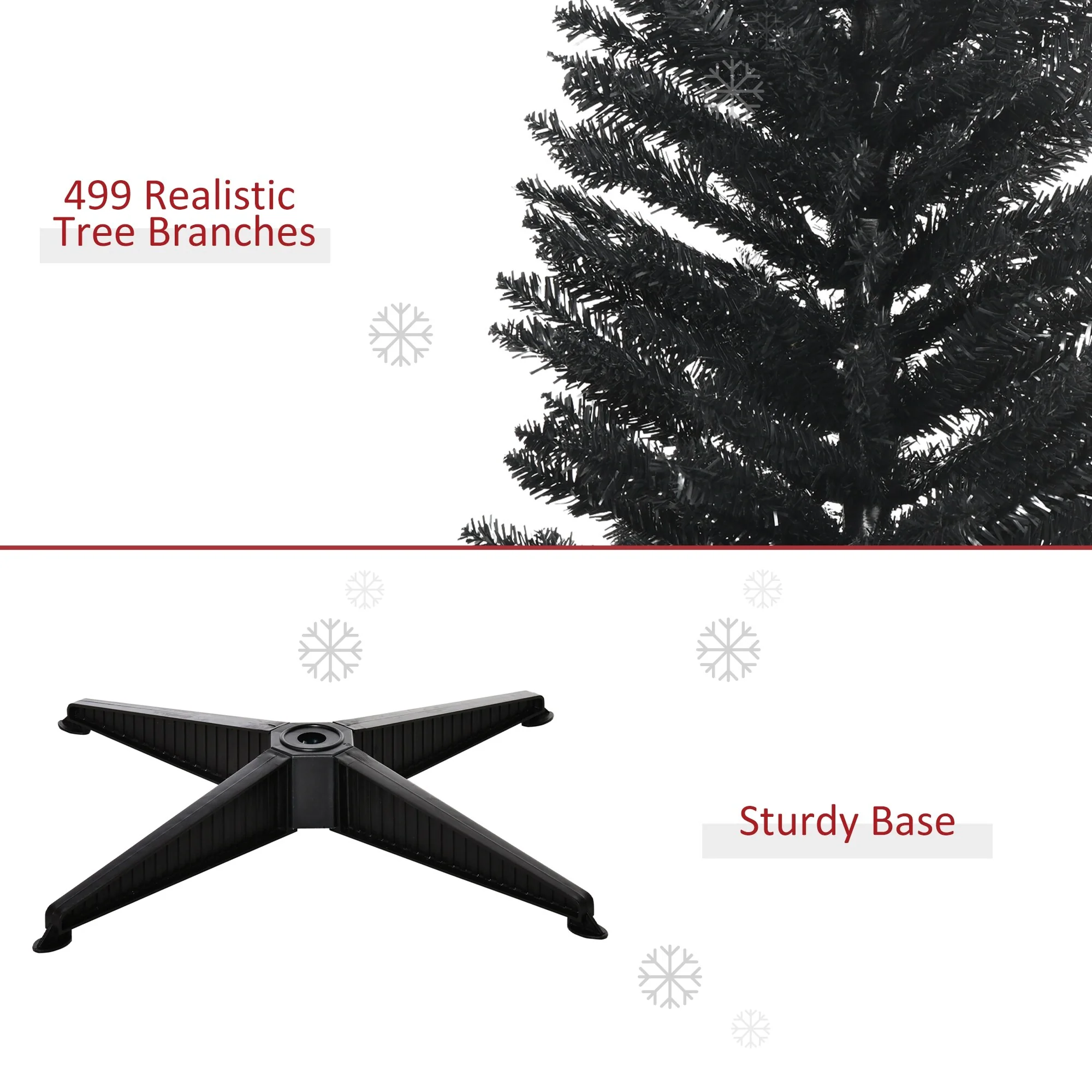Black Artificial Pencil Christmas Tree, Slim with Realistic Branch Tips, Easy Assembly, 5-7FT