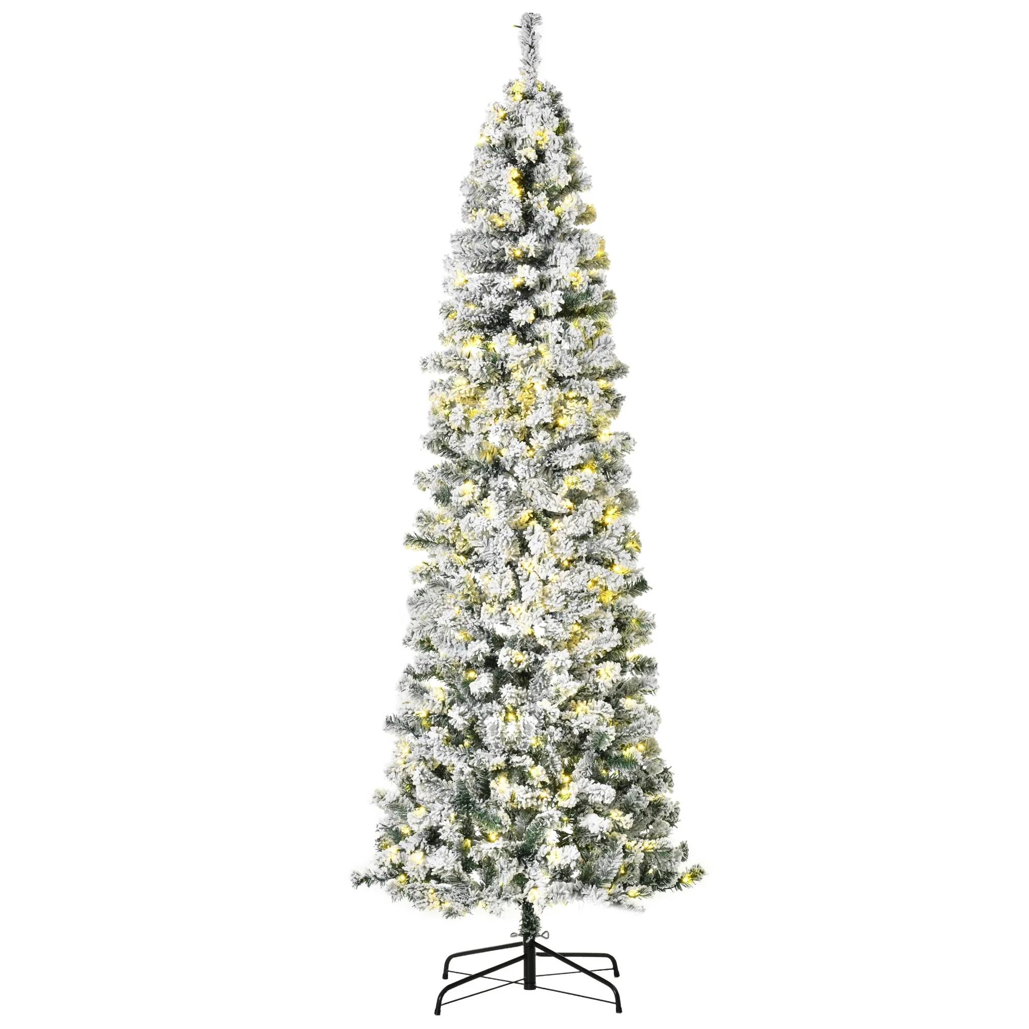Slim Pre-Lit Snow-Flocked Douglas Fir Christmas Tree with Warm White LED Lights and Tips - 6ft/7.5ft/9ft Options