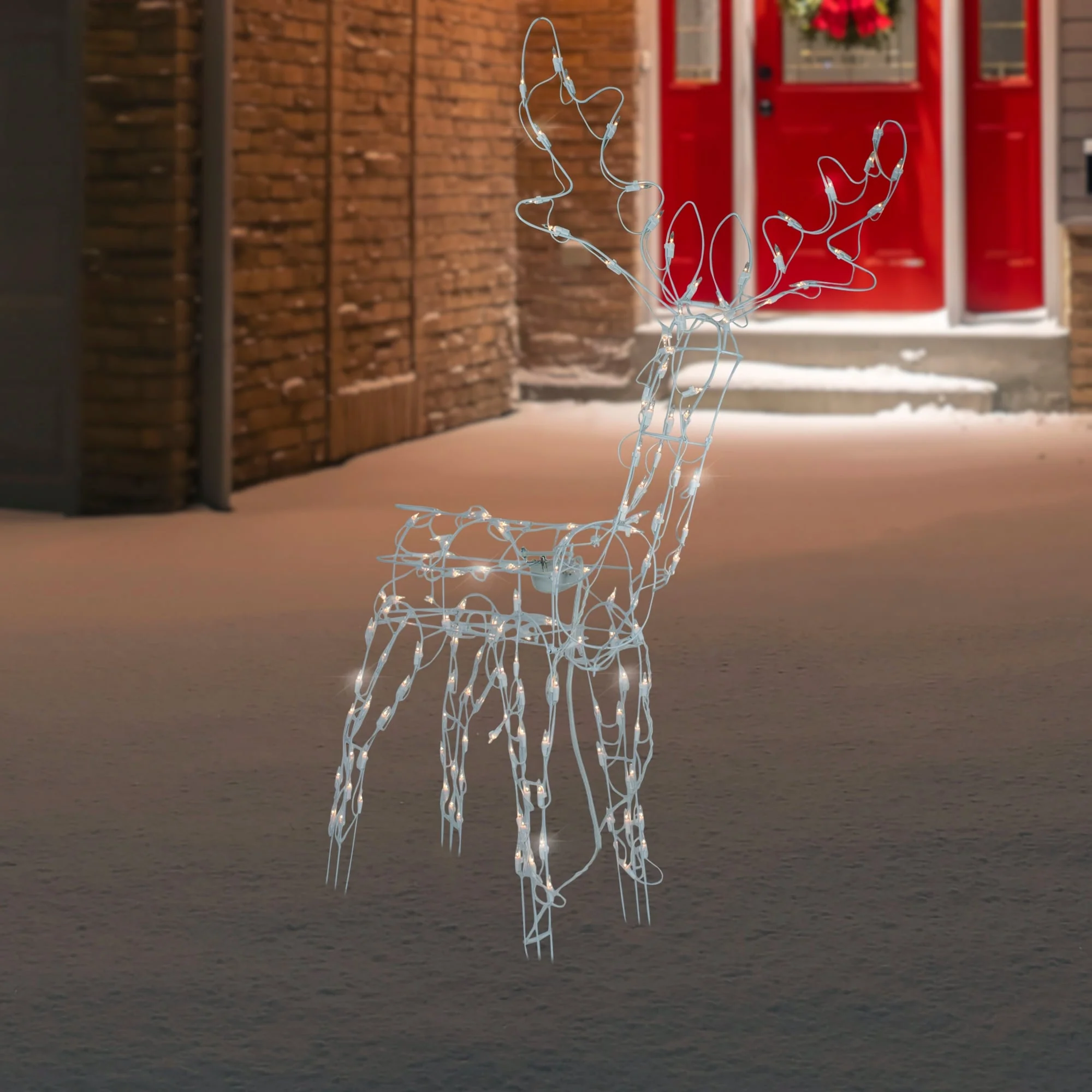 48-Inch Lighted White Standing Reindeer Animated Christmas Decor