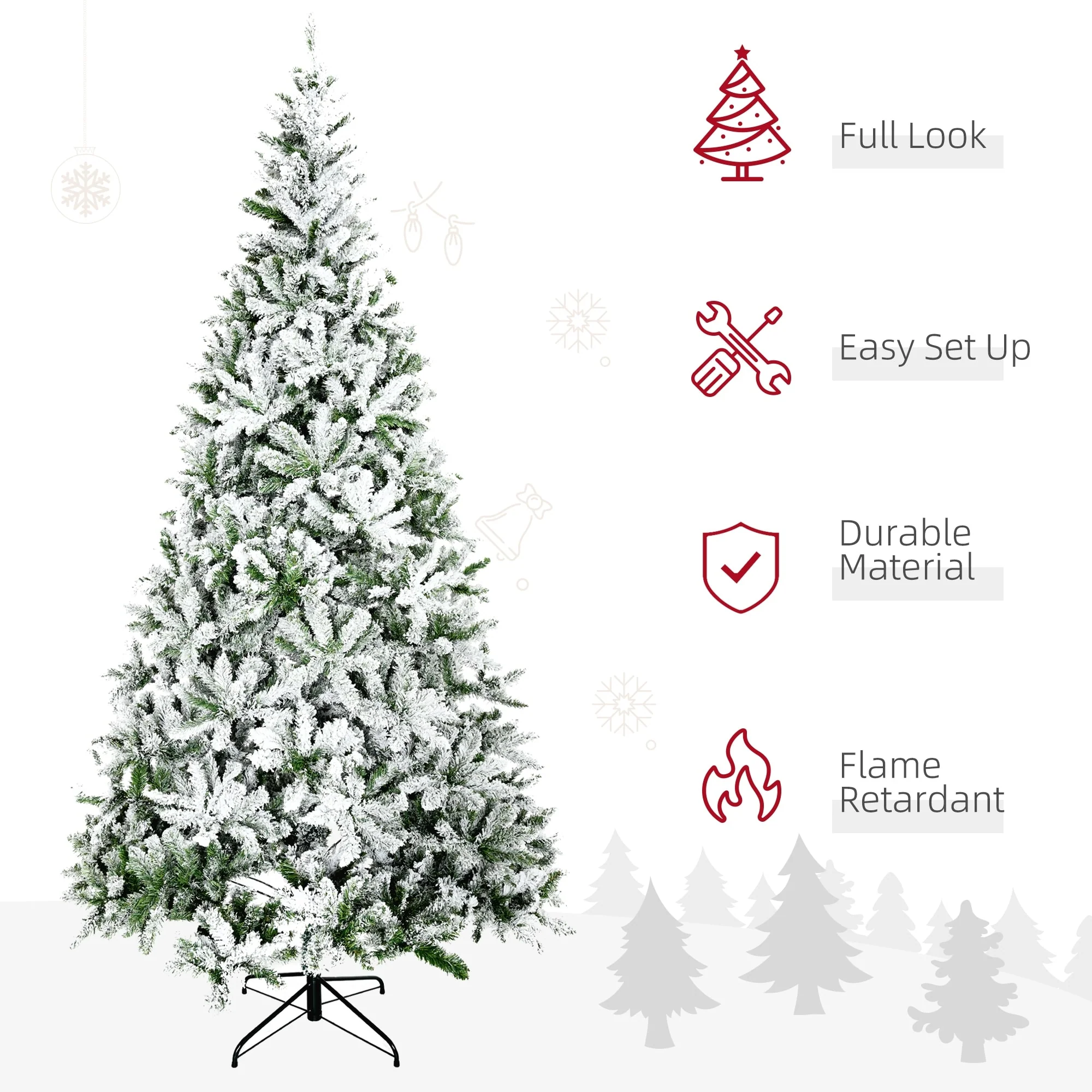 Snow Flocked 7.5ft/9ft Unlit Artificial Pine Christmas Tree with Lifelike Branches, Perfect for Holiday Ambiance