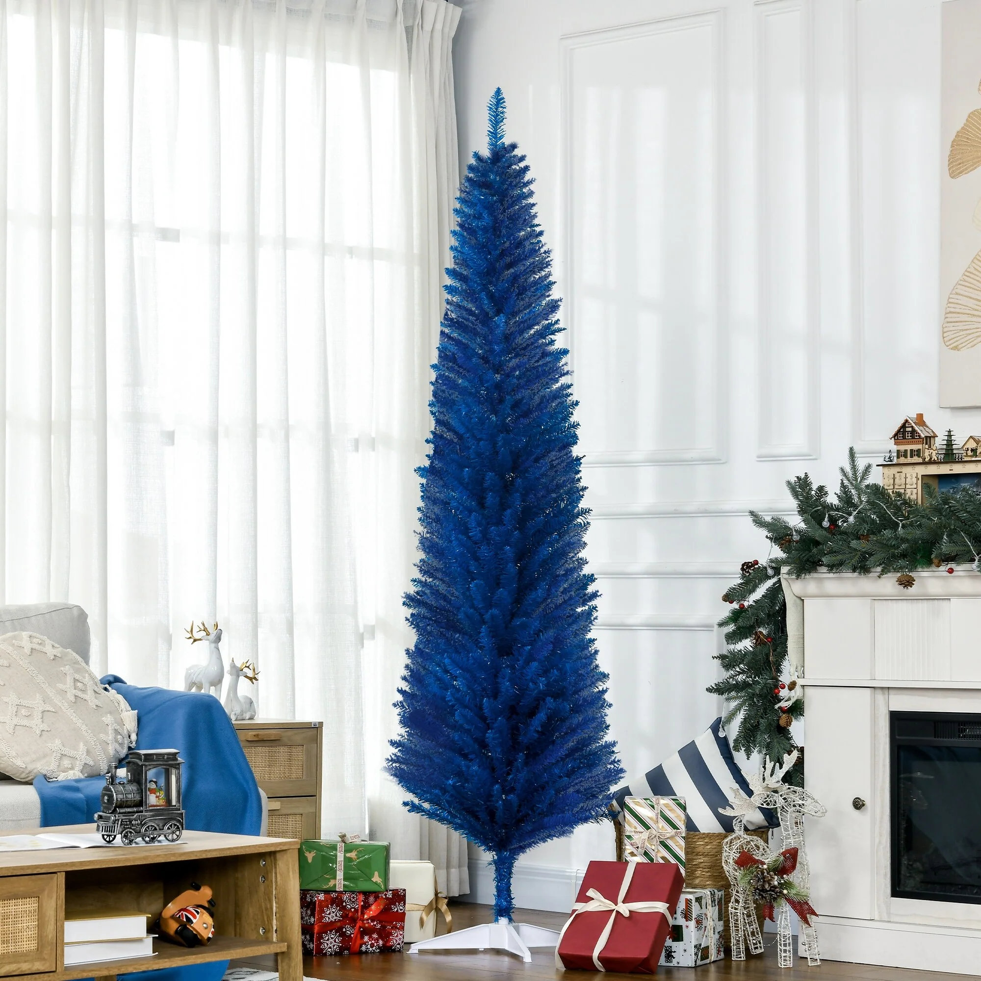 5ft/7ft Artificial Pencil Christmas Tree, Space-Saving Slim Design with 294/499 Tips and Easy Assembly Base