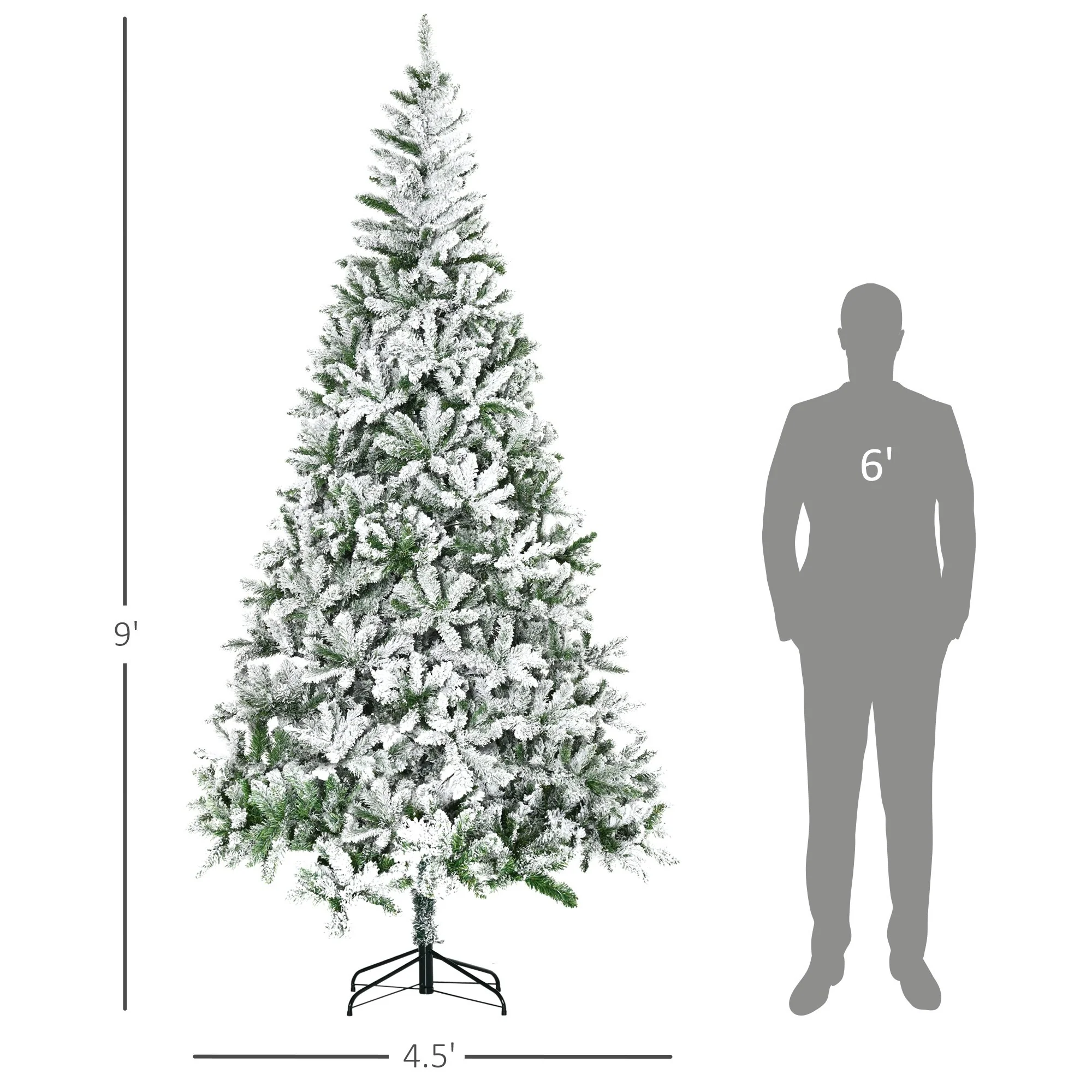Snow Flocked 7.5ft/9ft Unlit Artificial Pine Christmas Tree with Lifelike Branches, Perfect for Holiday Ambiance