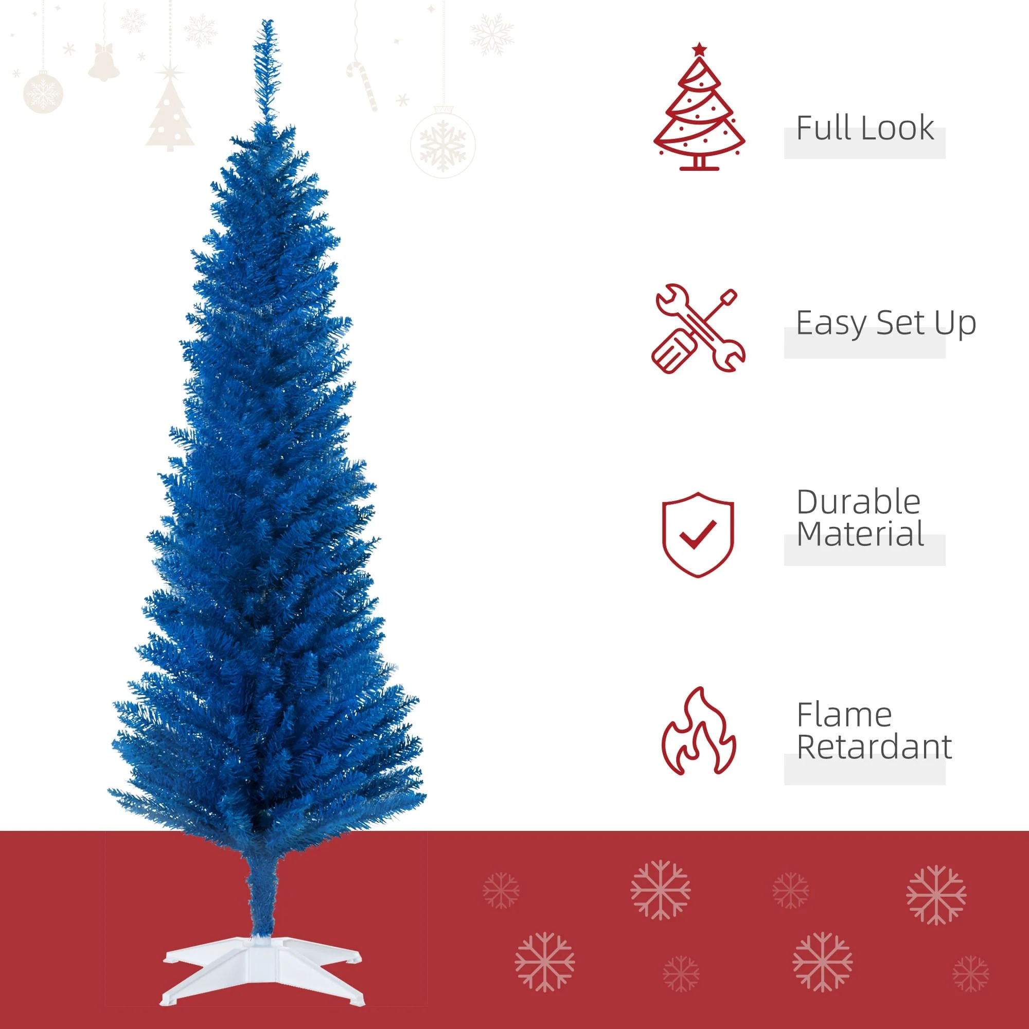 Artificial Pencil Christmas Tree, 5FT/7FT, Space-Saving Design for Apartments