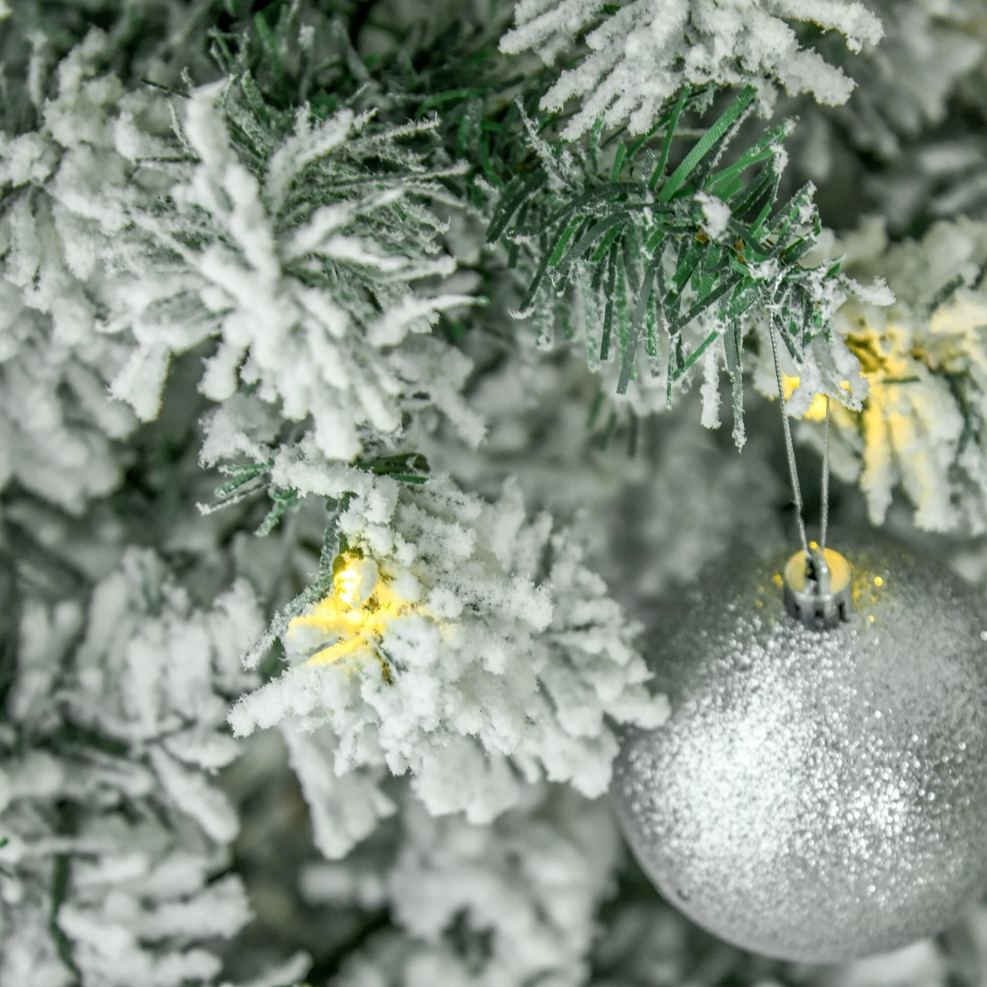 Slim Pre-Lit Snow-Flocked Douglas Fir Christmas Tree with Warm White LED Lights and Tips - 6ft/7.5ft/9ft Options