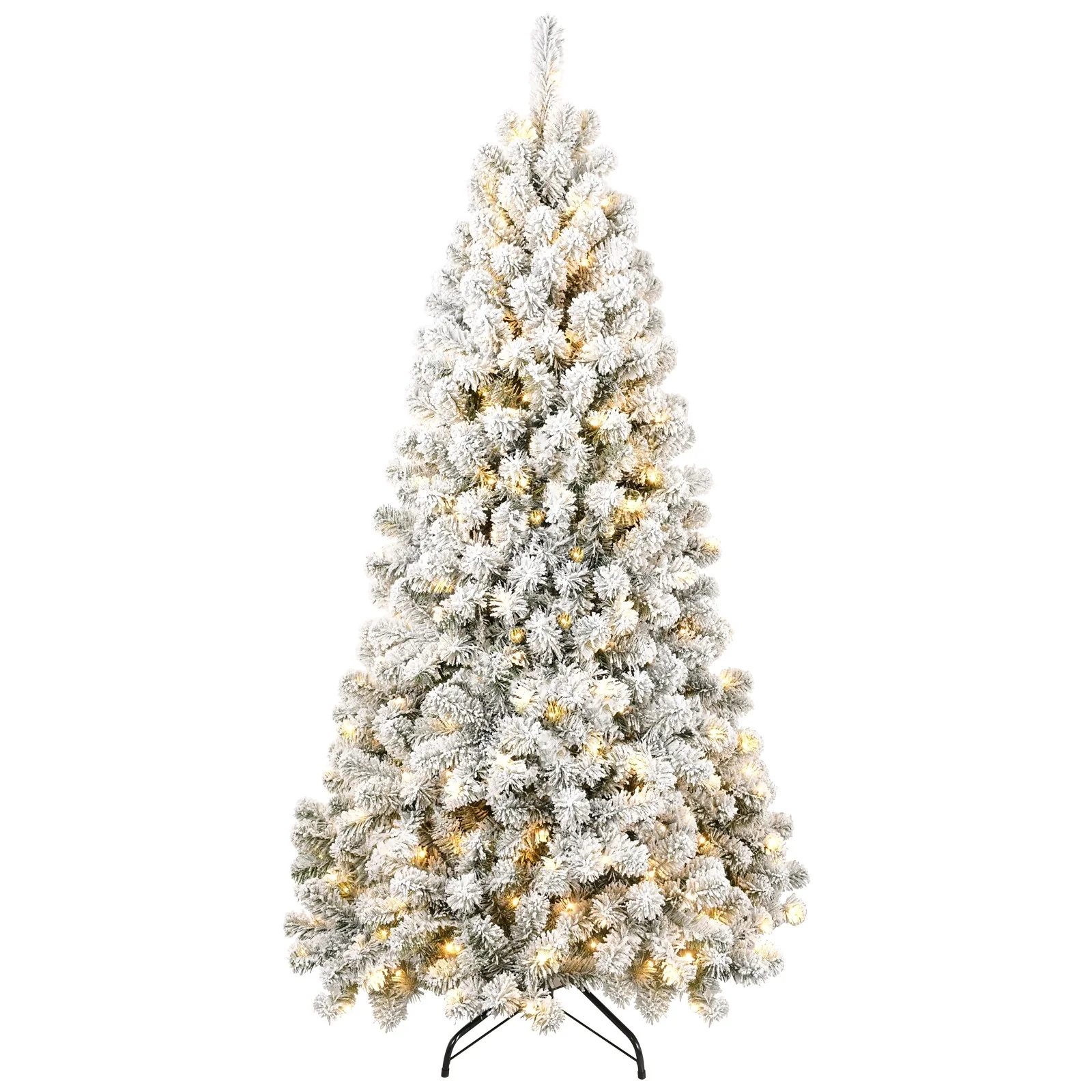 Snow-Flocked Pre-Lit Christmas Tree with Memory Wire Tips and 300-400 Warm Lights, Easy Setup for Indoor Holiday Display