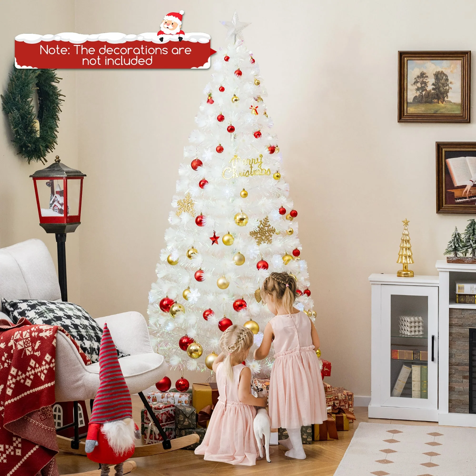 Gymax 5/6/7 FT Pre-Lit Fiber Optic Christmas Tree White Artificial