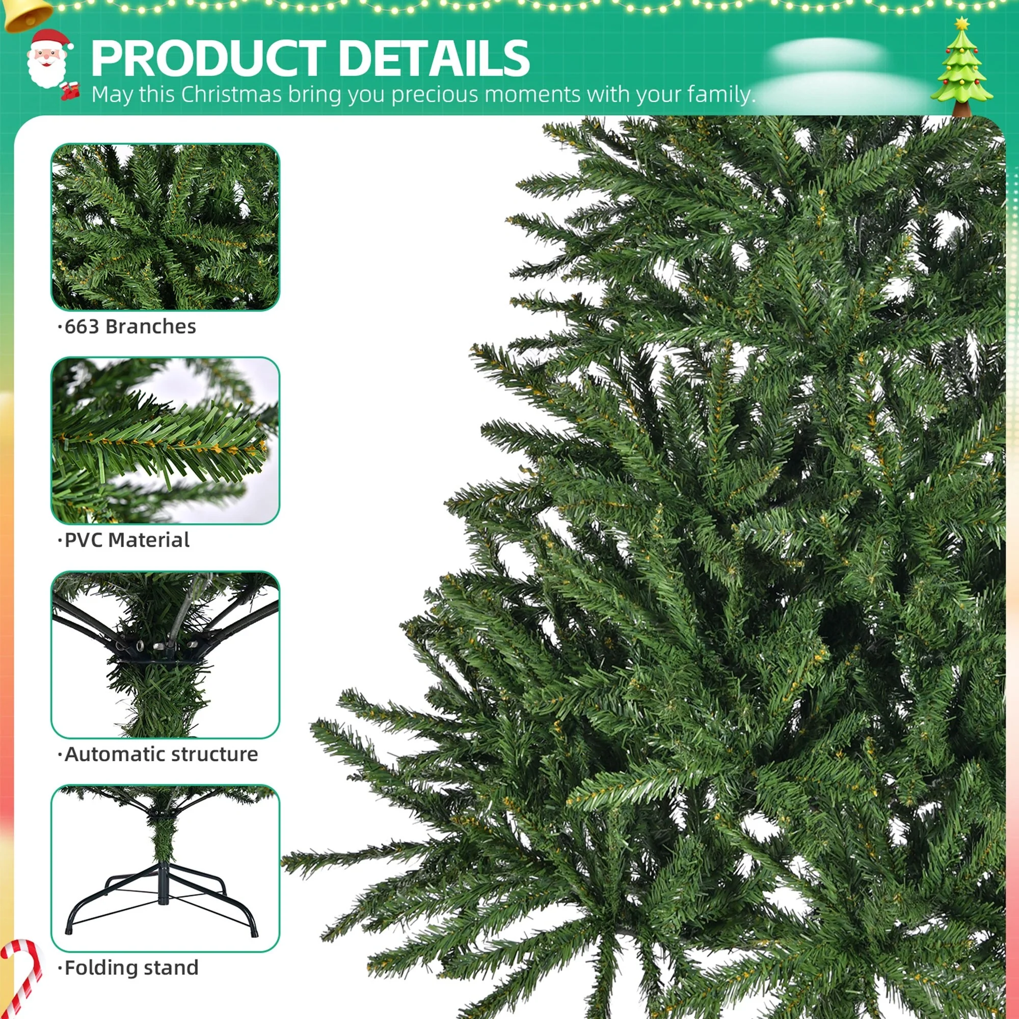 4.5FT Artificial Christmas Tree with 663 Tips, Sturdy Metal Stand, and Easy Setup