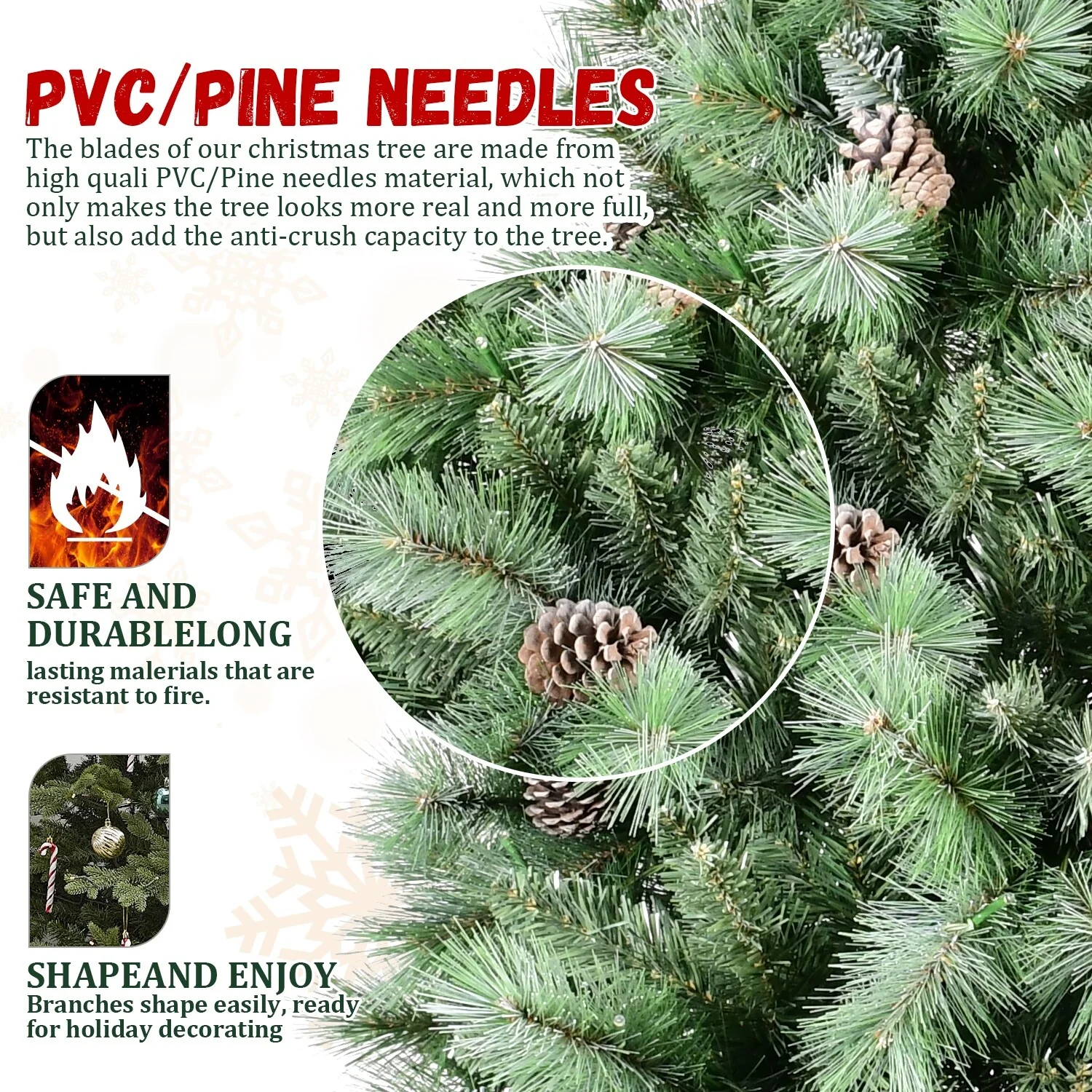 Premium 7FT Frosted Scotch Pine Christmas Tree with 1,348 Tips, Pre-Decorated with Pine Cones for a Festive Holiday Look