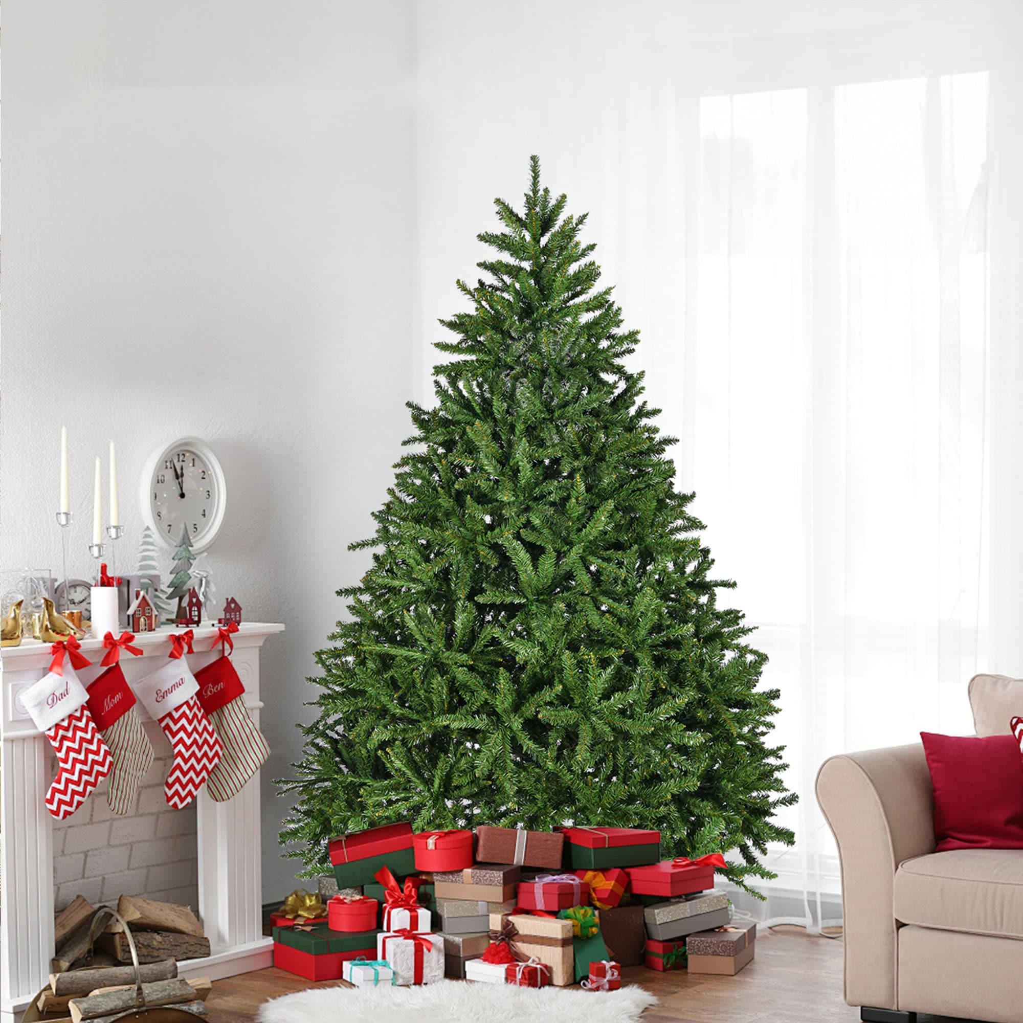 7FT Unlit Artificial Christmas Tree with 2231 PVC Tips, Hinged Design, and Metal Stand