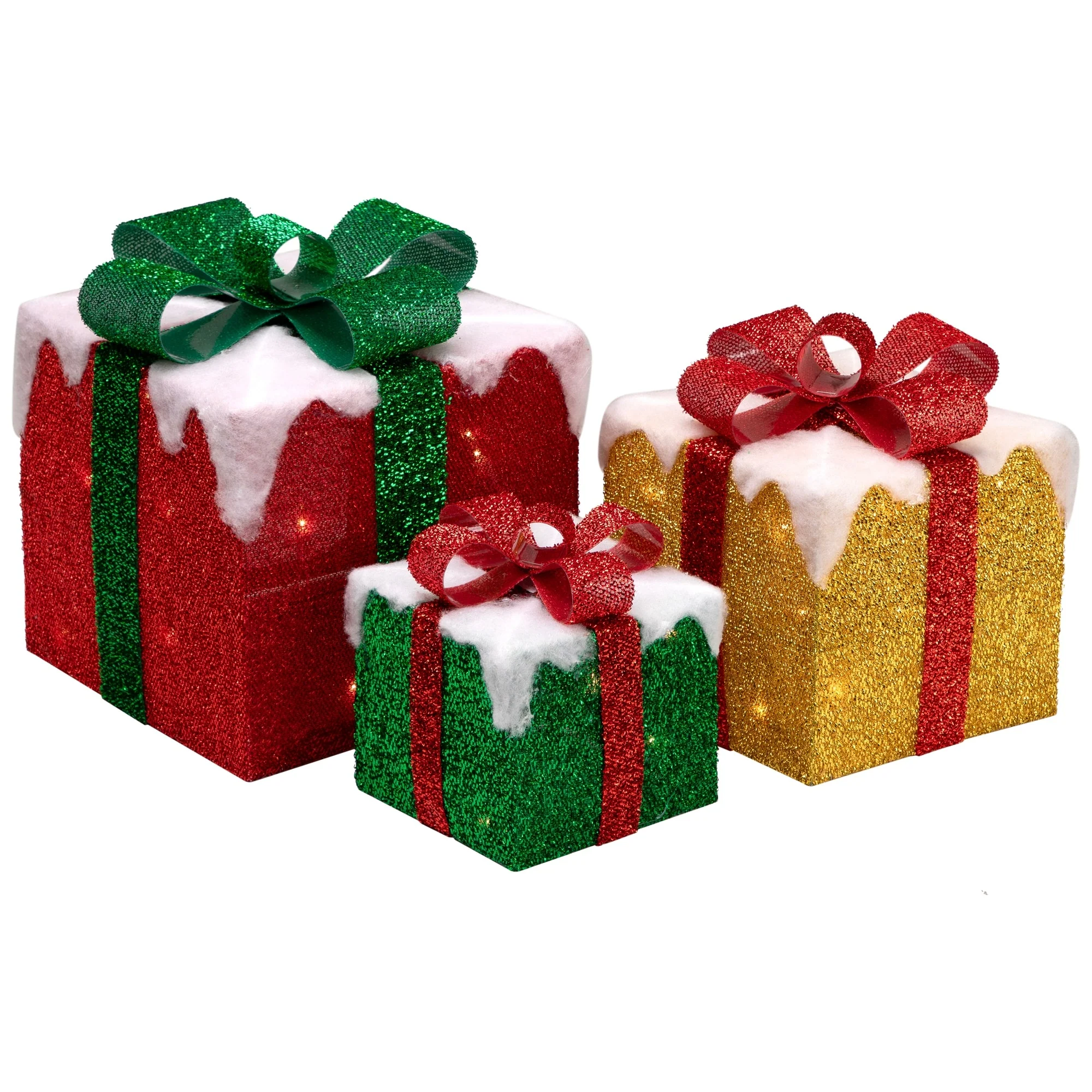 3 LED Green, Gold Red Snowy Gift Boxes Outdoor Christmas Decorations