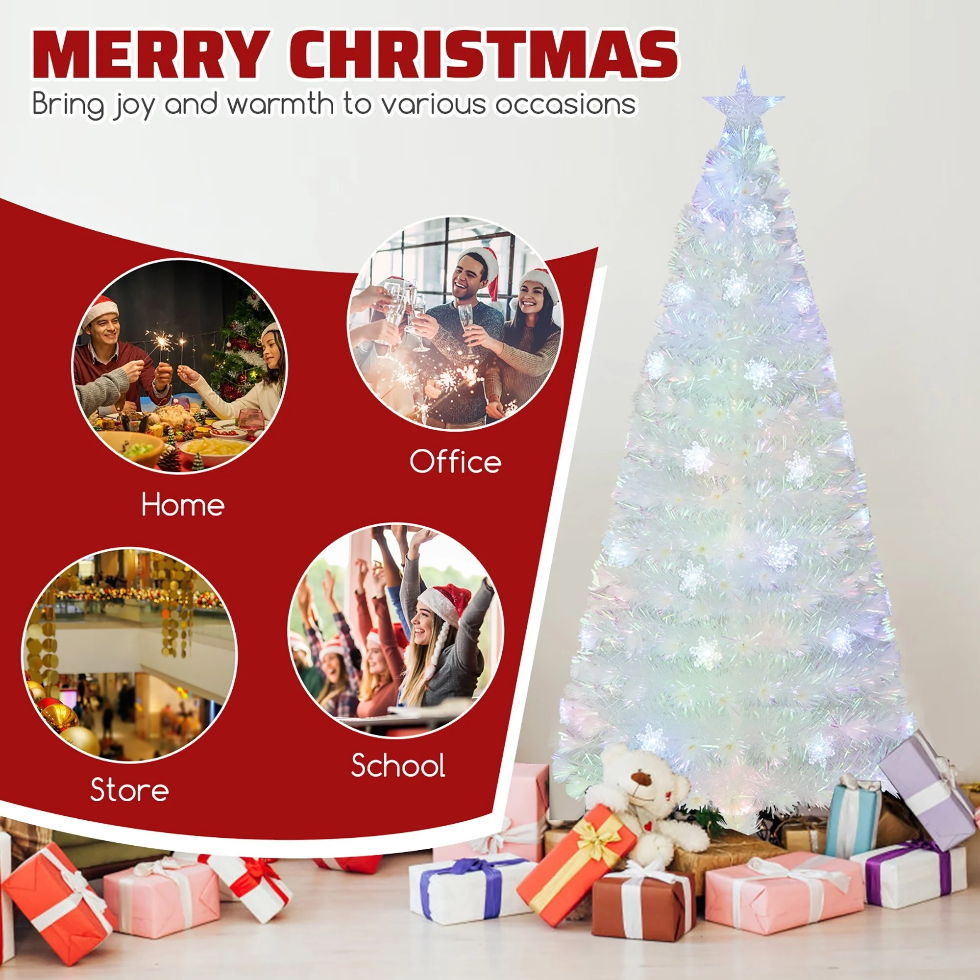 Gymax 5/6/7 FT Pre-Lit Fiber Optic Christmas Tree White Artificial