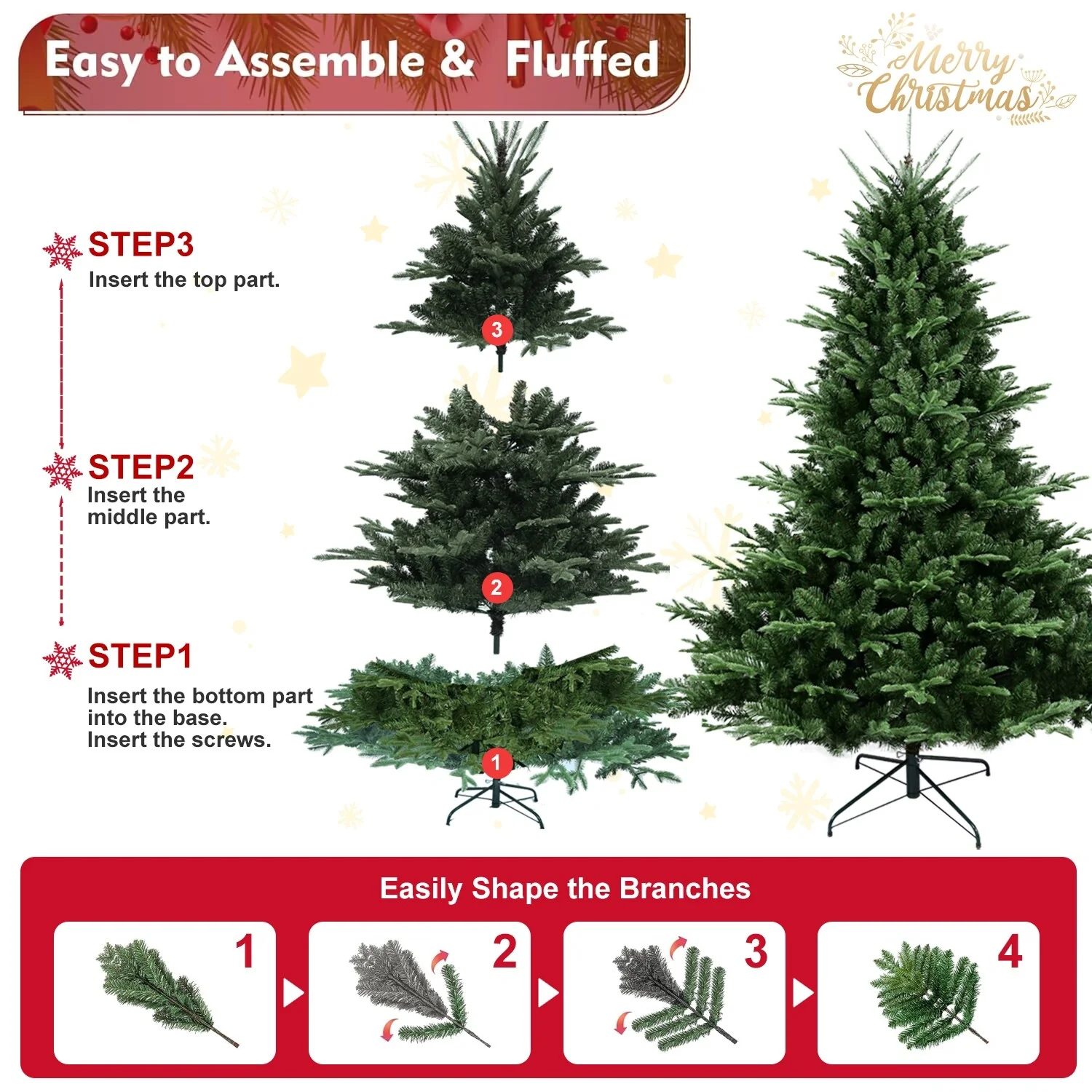 8-9FT Hinged Artificial Christmas Tree with Flame-Retardant PE/PVC, Foldable Stand