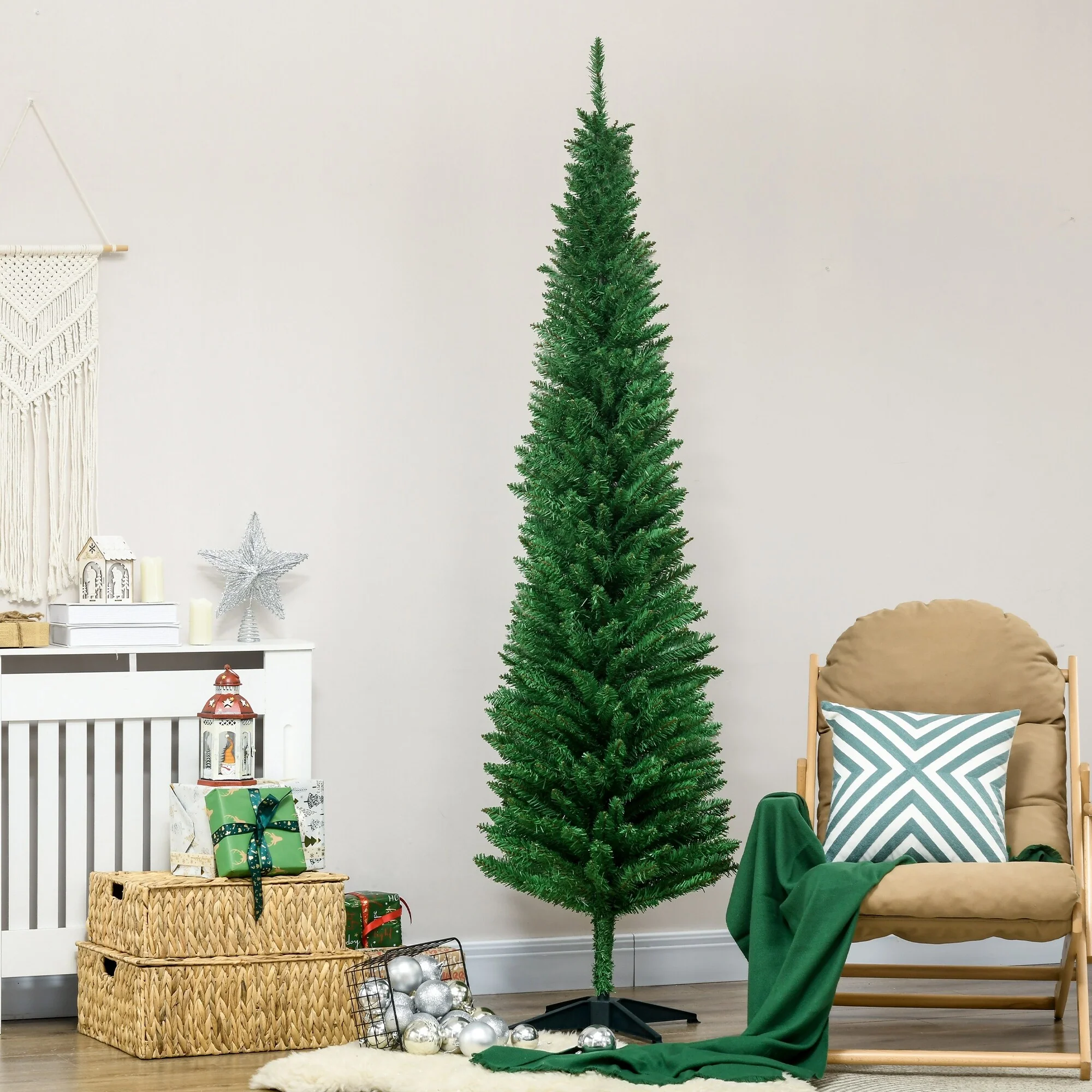 Unlit 5FT/6FT/7FT Slim Pencil Christmas Tree with Realistic Tips and Easy-Assembly Stand, Perfect for Small Spaces