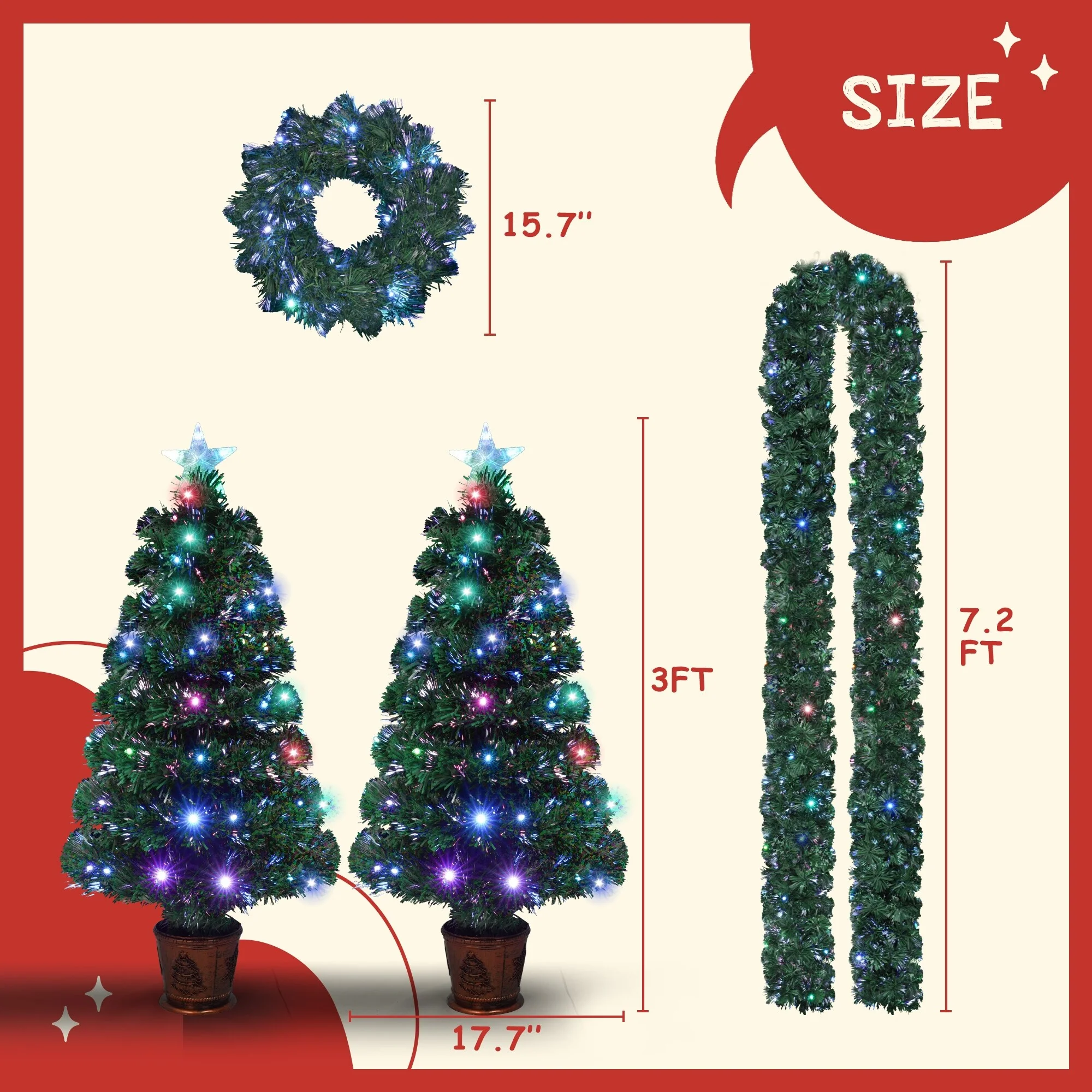 4-Piece Fiber Optic Christmas Tree Set with Entrance Trees, Garland & Wreath