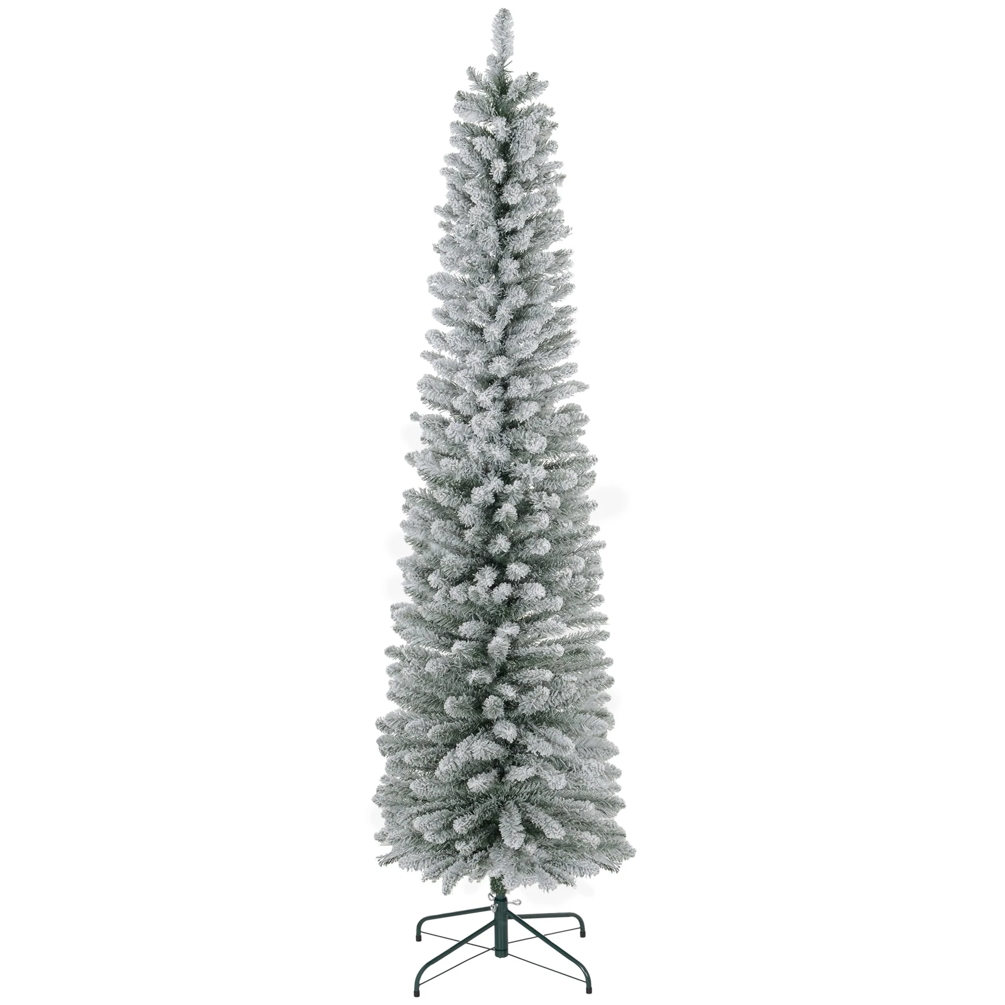 7ft Artificial Pencil Christmas Tree with Realistic Snow-Flocked Tips Ideal for Compact Holiday Decor