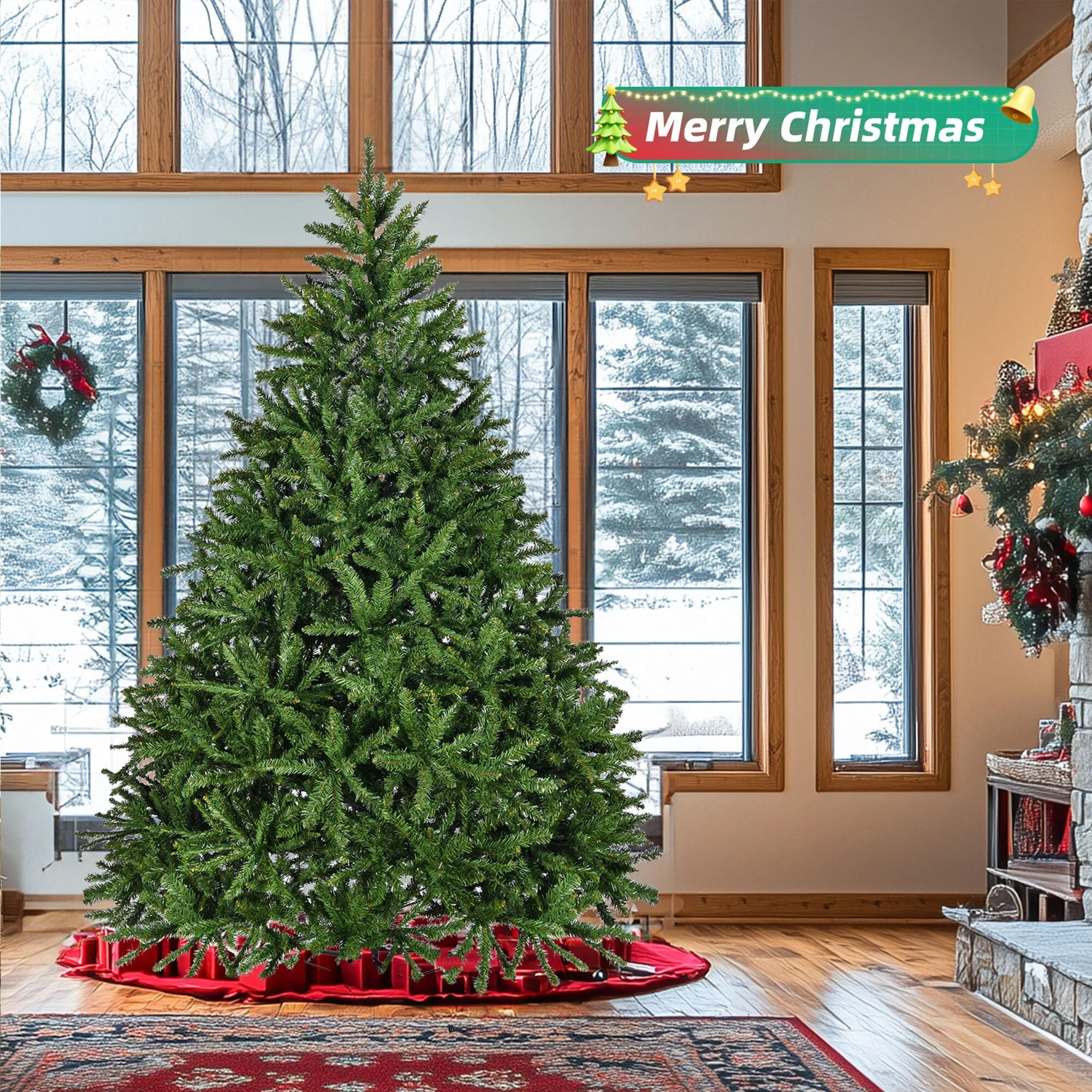 7FT Unlit Artificial Christmas Tree with 2231 PVC Tips, Hinged Design, and Metal Stand