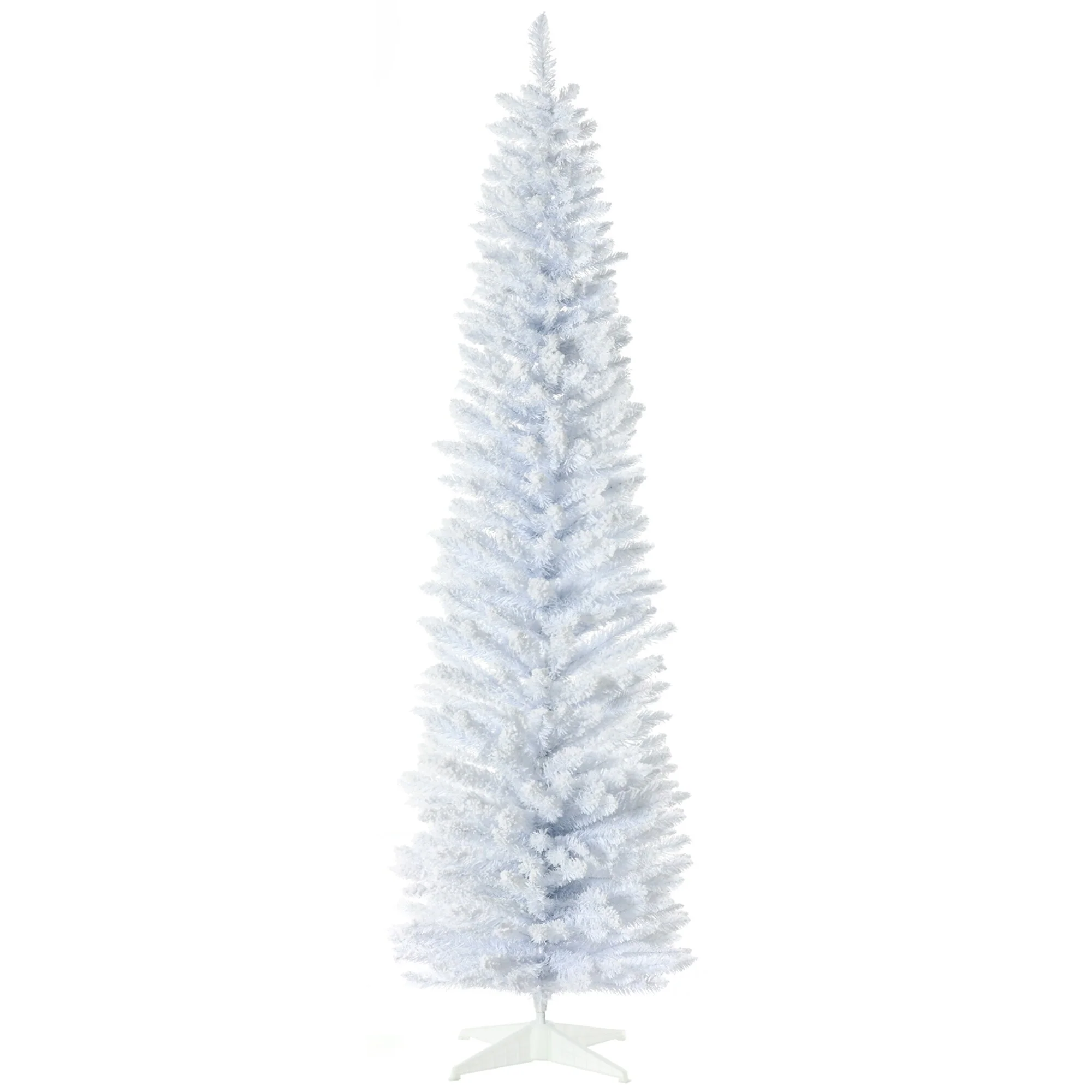 7ft Unlit Snow Flocked Pencil Christmas Tree, Slim Design with Realistic Branches, Perfect for Indoor Holiday Decoration
