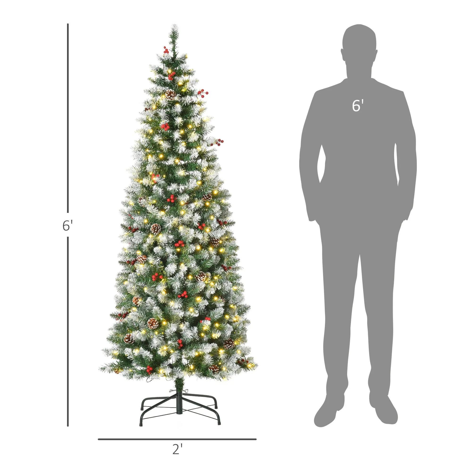 Realistic 6ft Pre-Lit Artificial Christmas Tree with 618 Tips and LED Lights