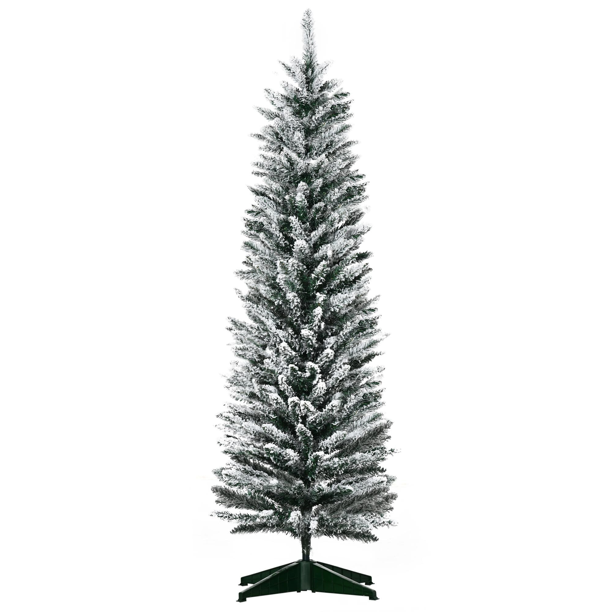 5' Snow Flocked Artificial Pencil Christmas Tree, Unlit with Realistic Branches and Stable Plastic Base