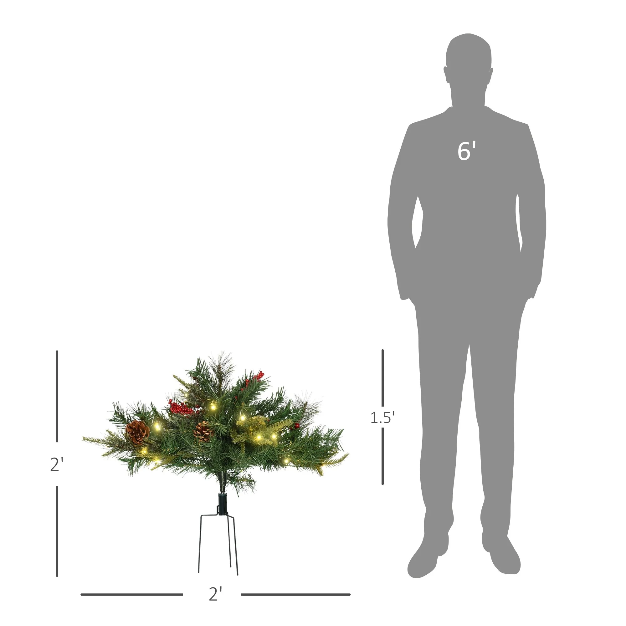 22-inch Prelit Artificial Christmas Trees with LED Lights, Red Berries & Pine Cones for Outdoor Use