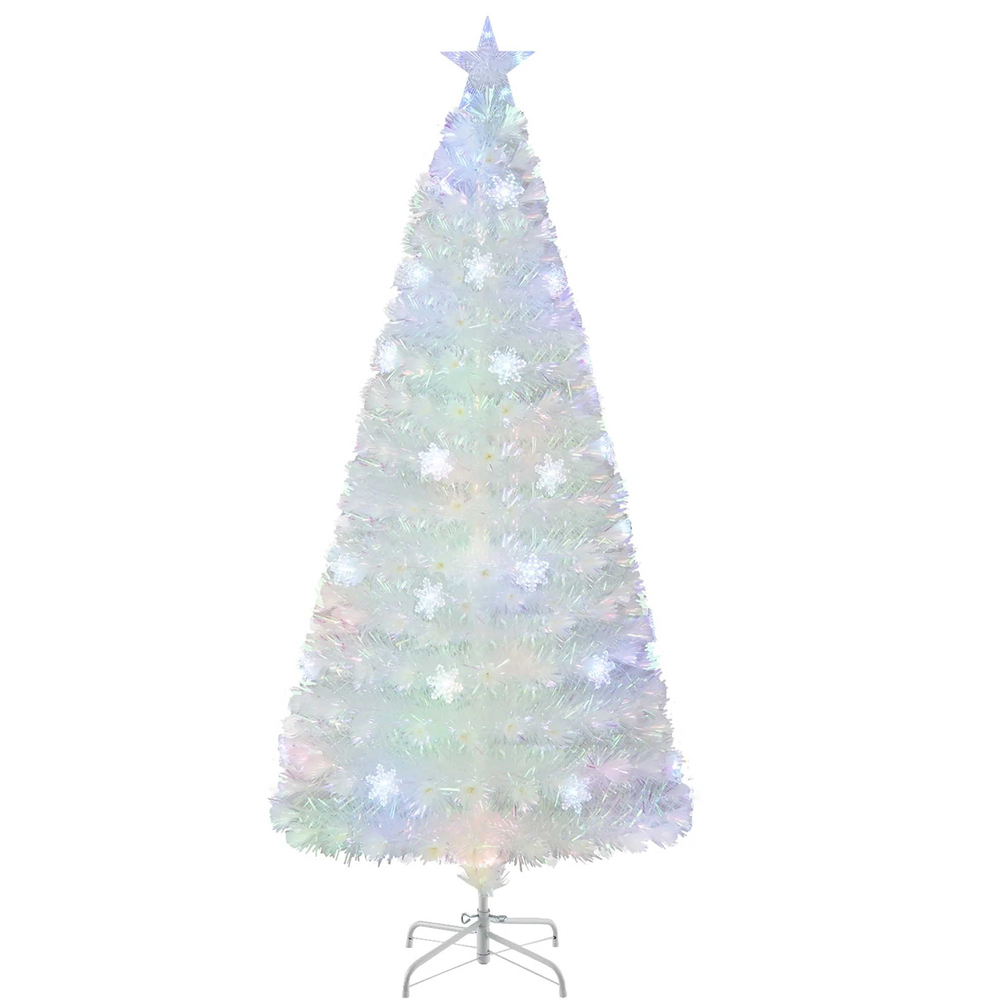 Gymax 5/6/7 FT Pre-Lit Fiber Optic Christmas Tree White Artificial