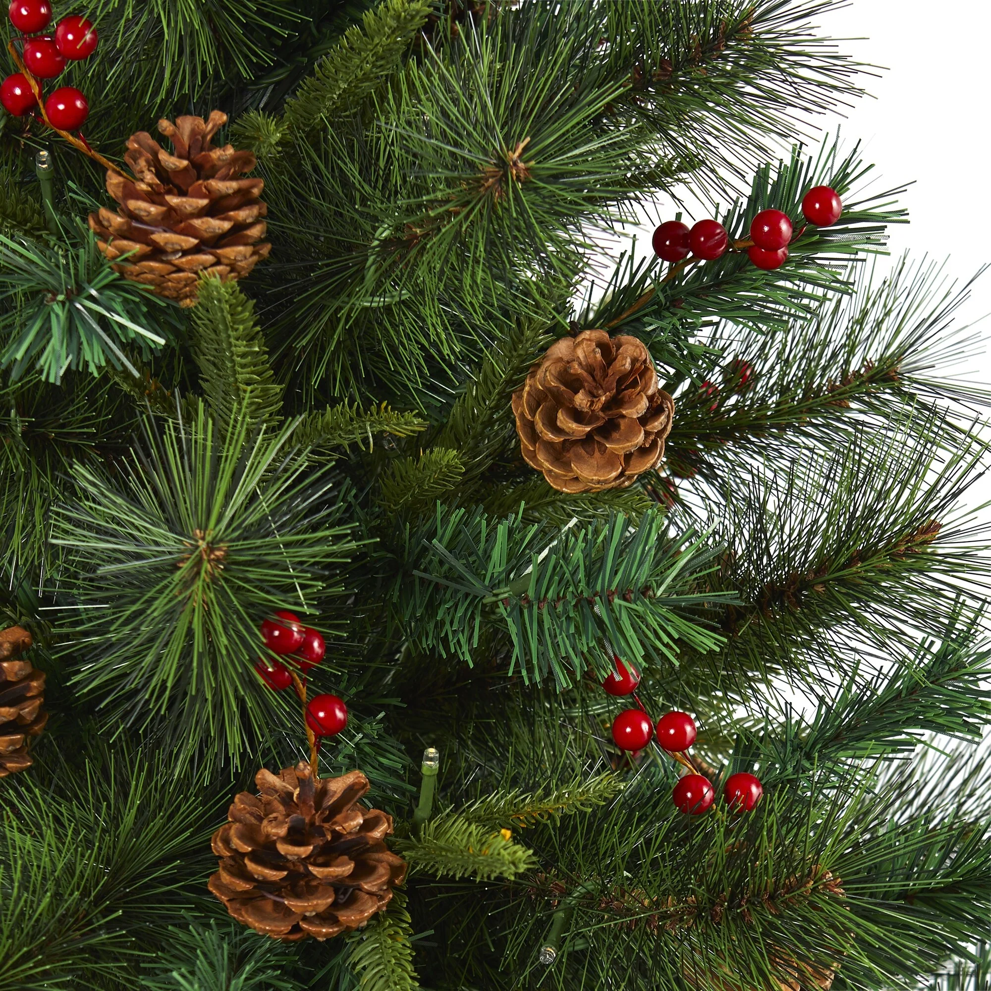 5’ Pinecone & Berry Pine Artificial Christmas Tree, Clear LED Lights - 5 Foot