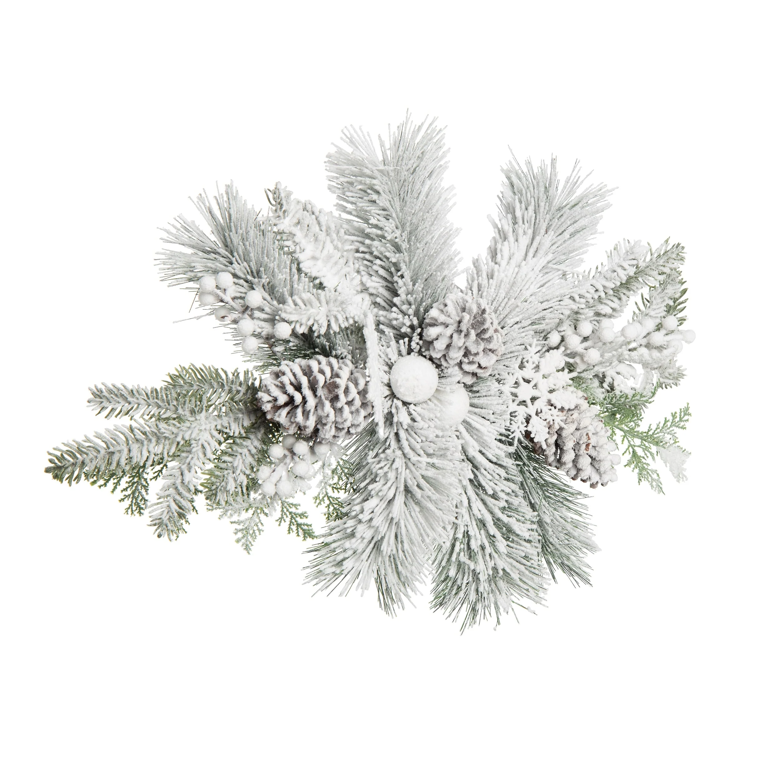 Transpac Artificial 26 in. White Christmas Frosted Evergreen Centerpiece with Pinecones