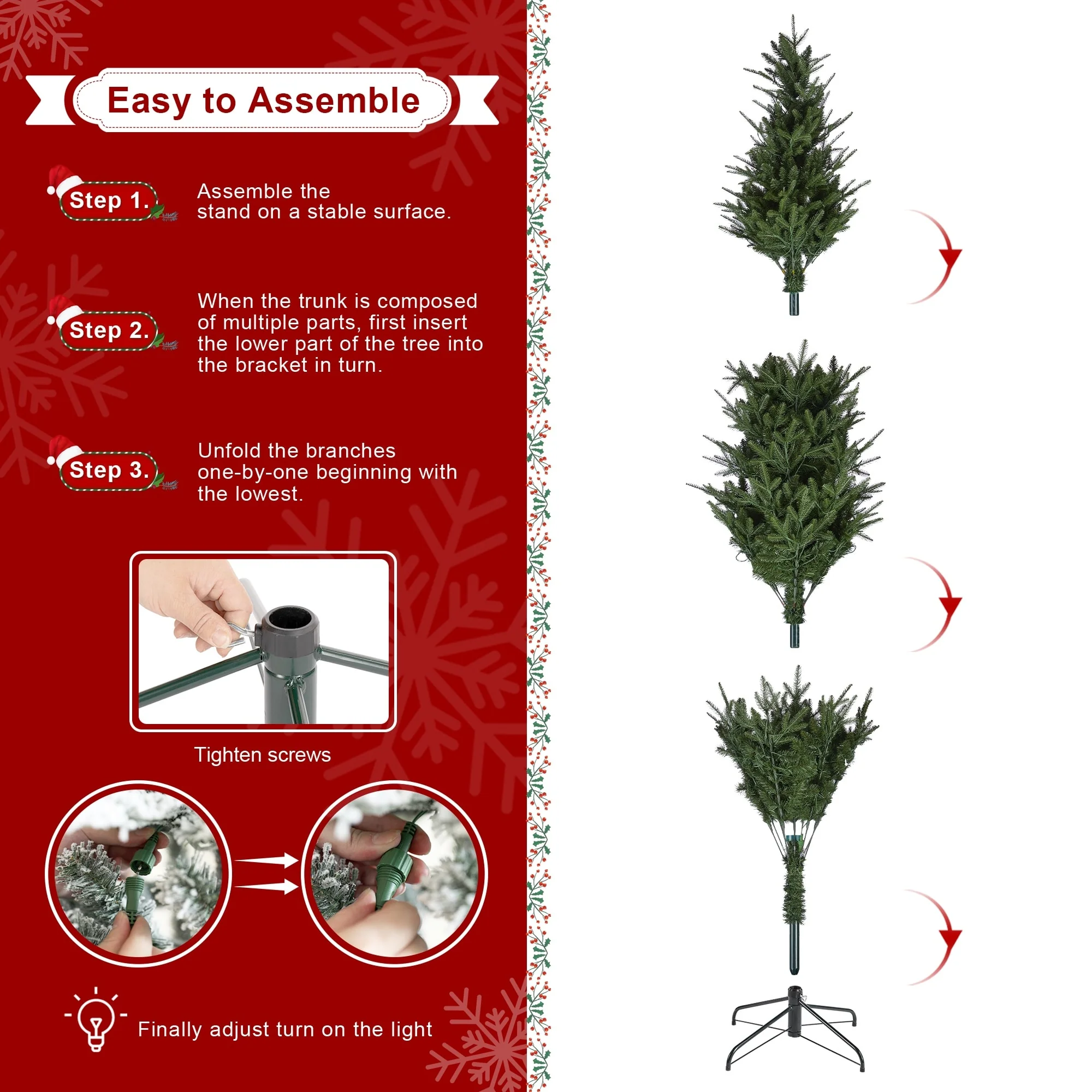 Glitzhome 7.5FT/9FT/11FT/15FT Pre-Lit Green Slim Fir Artificial Christmas Tree with Remote Control