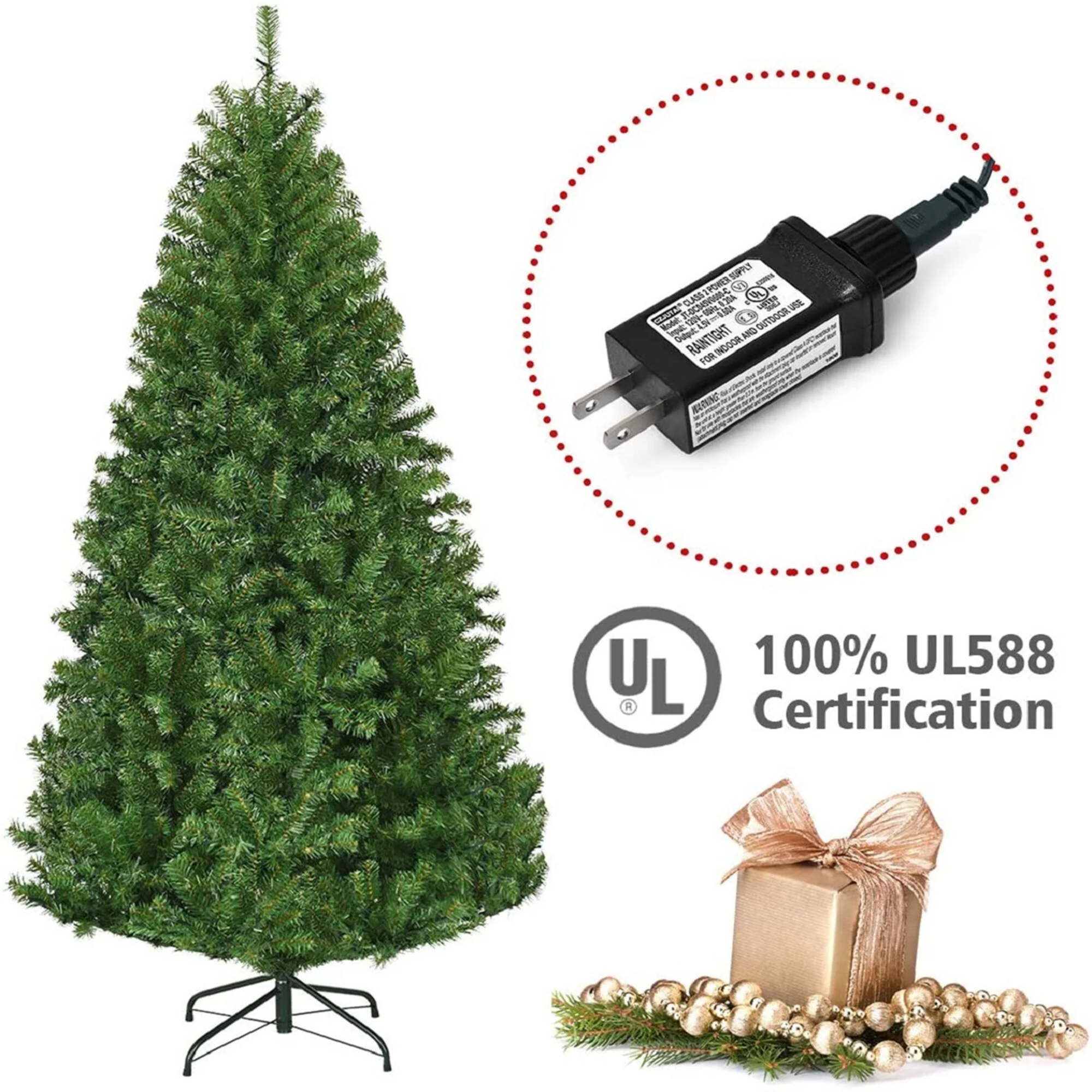 Gymax 5-9FT Pre-Lit Christmas Tree Hinged Artificial Tree w/ Metal