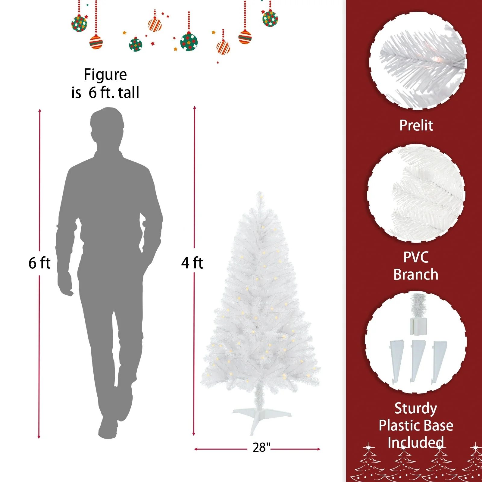 4ft PVC Norwood Spruce Artificial Christmas Tree, Pre-lit with 100 Warm White LED Lights & 241 Branch Tips