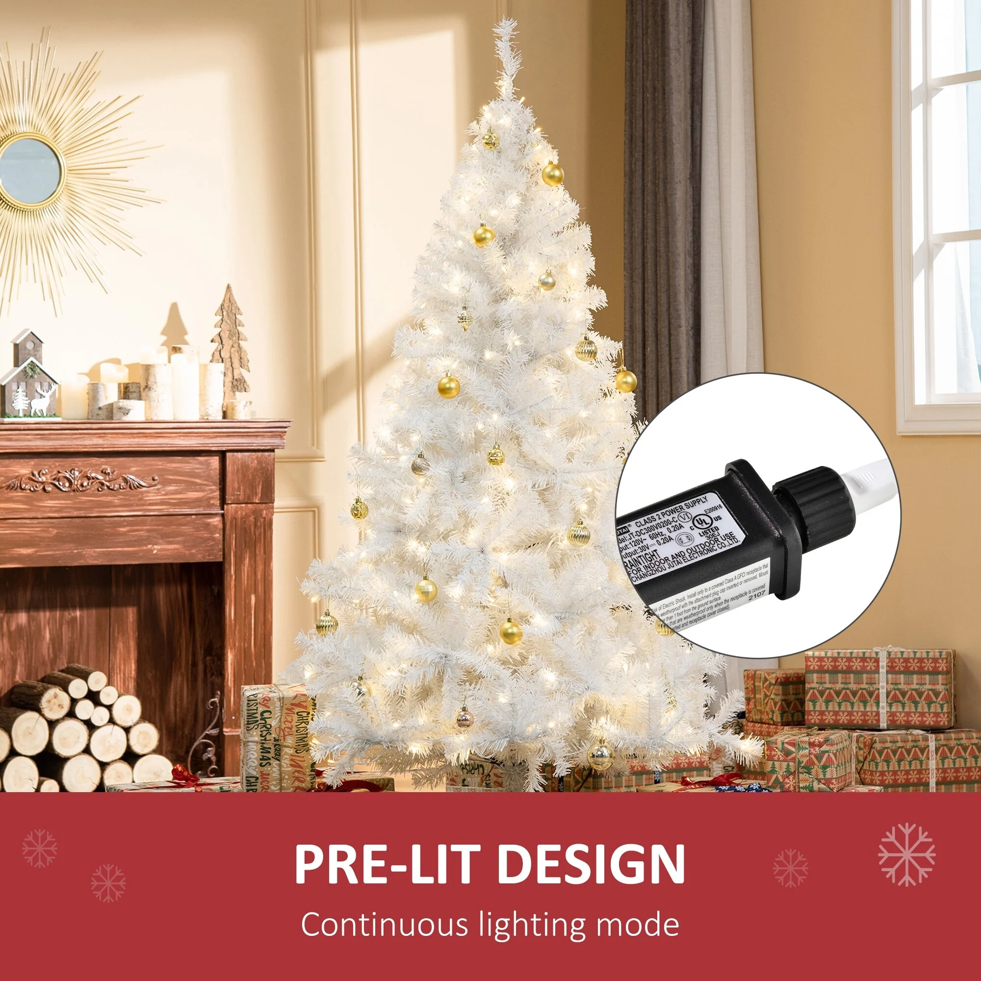 6ft Tall Artificial Douglas Fir Christmas Tree, 250 Warm White LED Lights, Dense 1000 Tips, Metal Stand for Secure Display