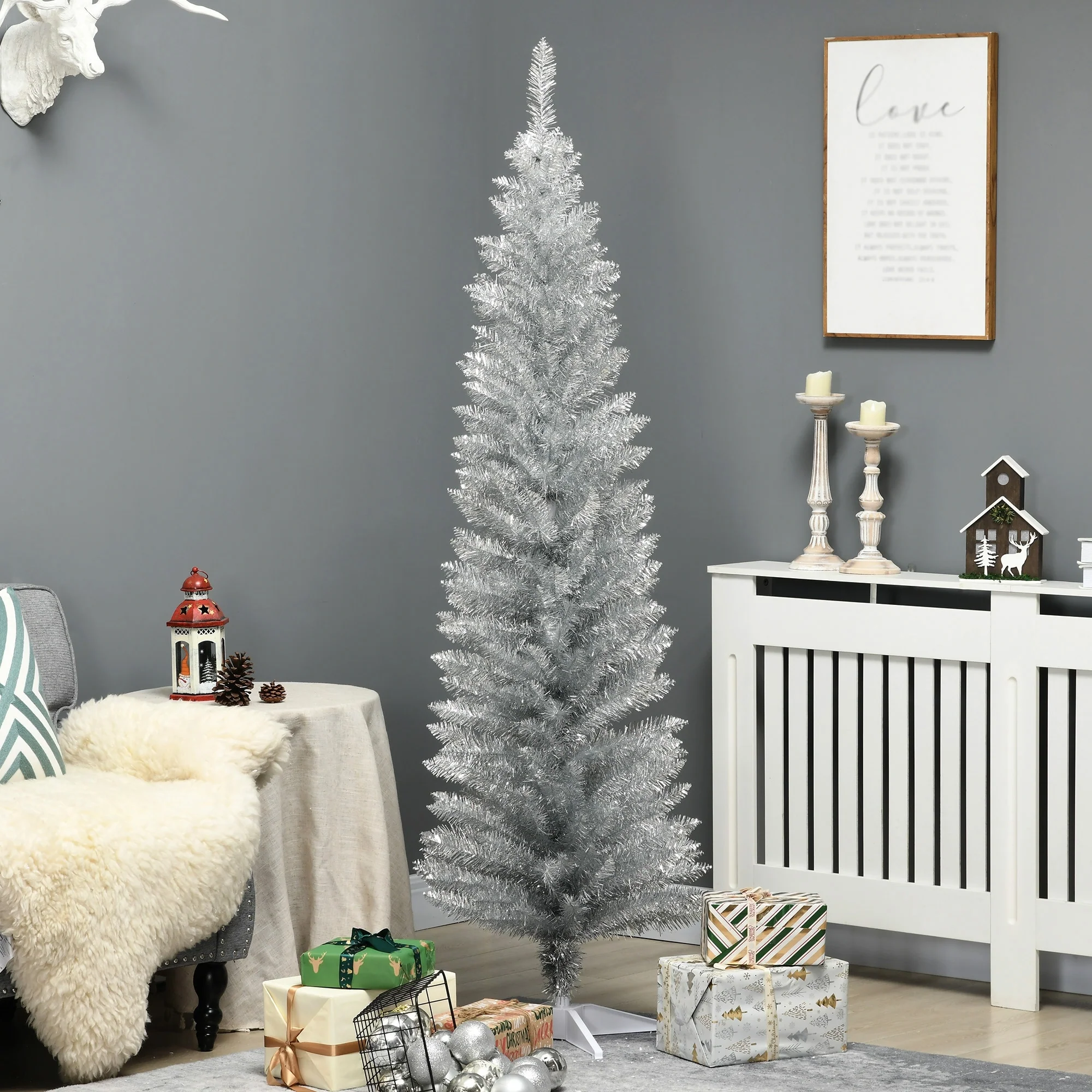 6ft 7ft Artificial Pencil Christmas Tree Compact Slim Design Perfect for Apartments and Small Rooms