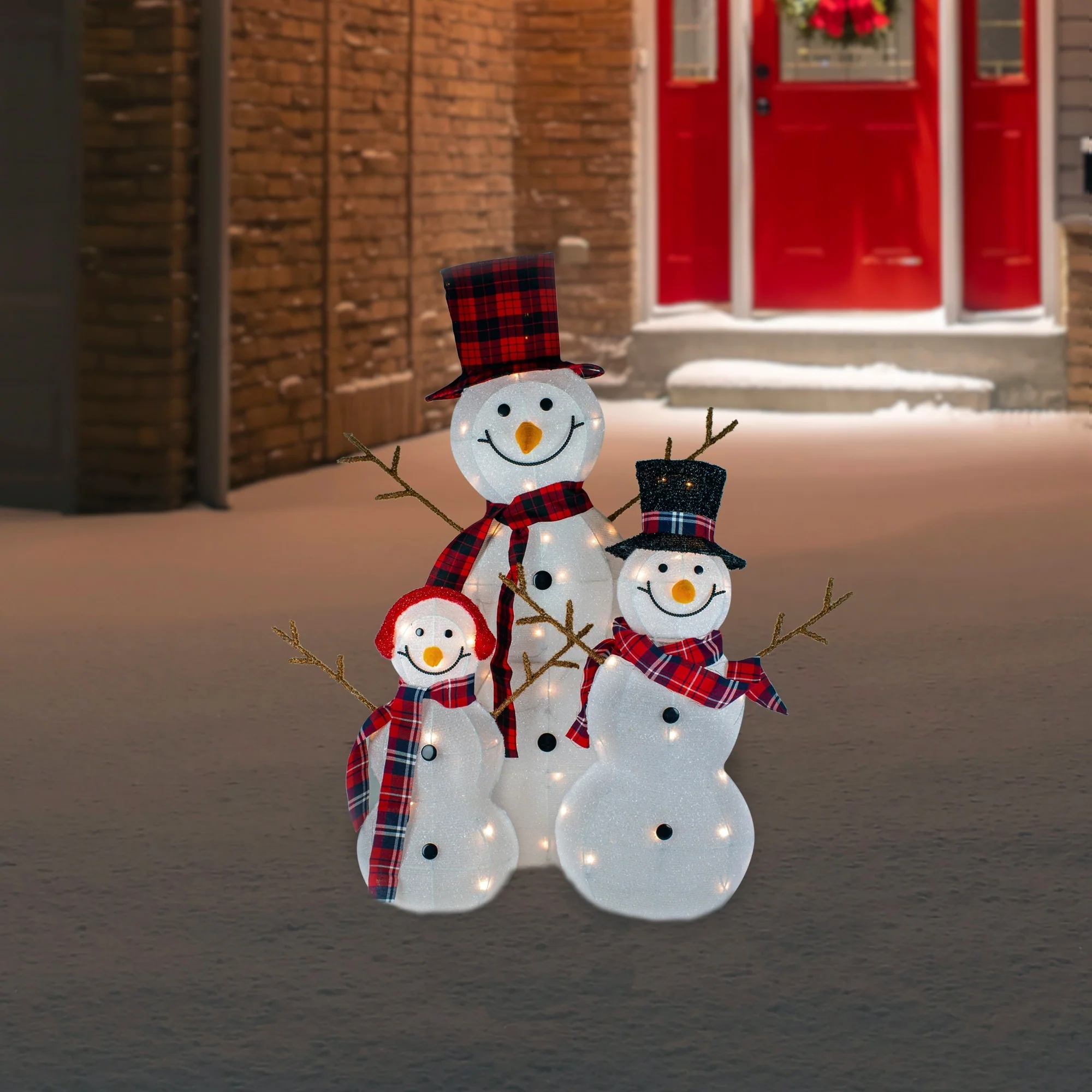 Set of 3 Lighted Tinsel Snowmen Family Christmas Yard Decorations - 40