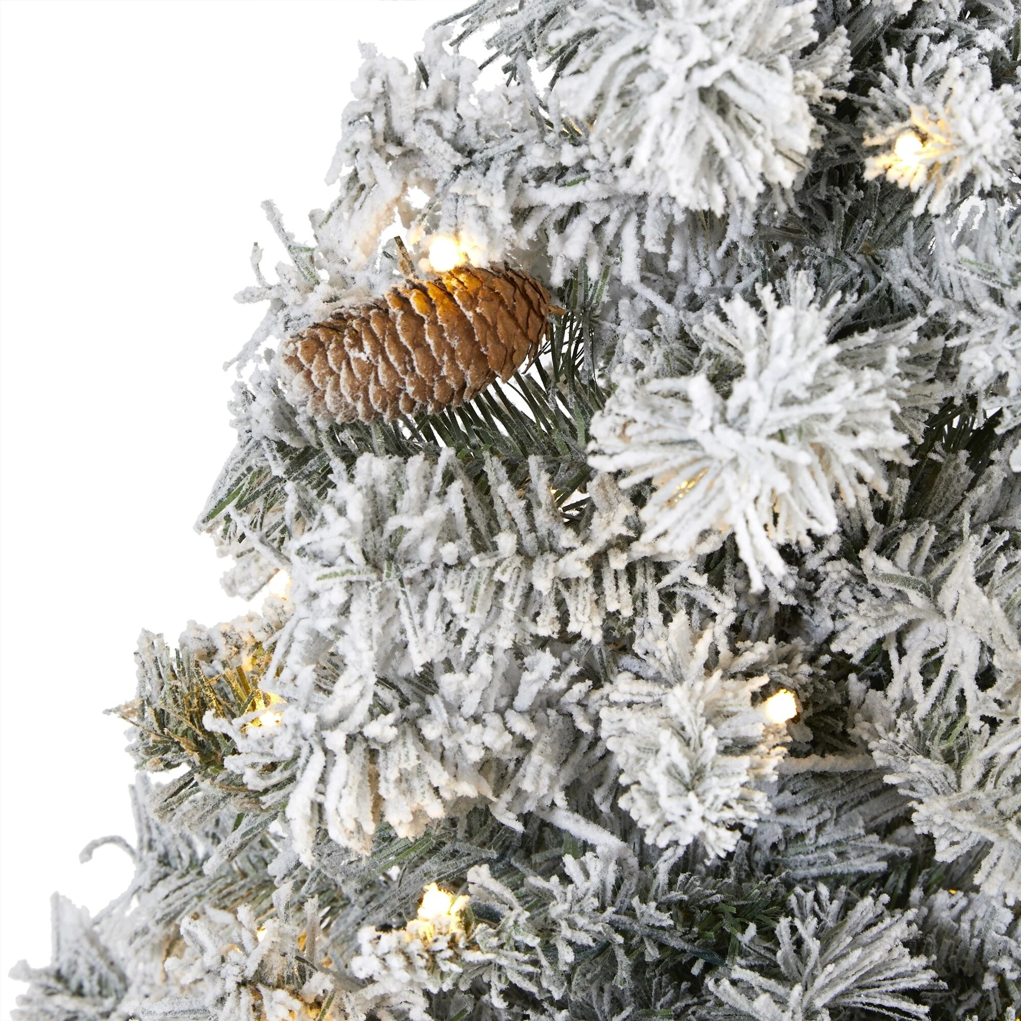 5' Pre-Lit Flocked Artificial Christmas Pine Tree, Clear LED Lights - 5 Foot