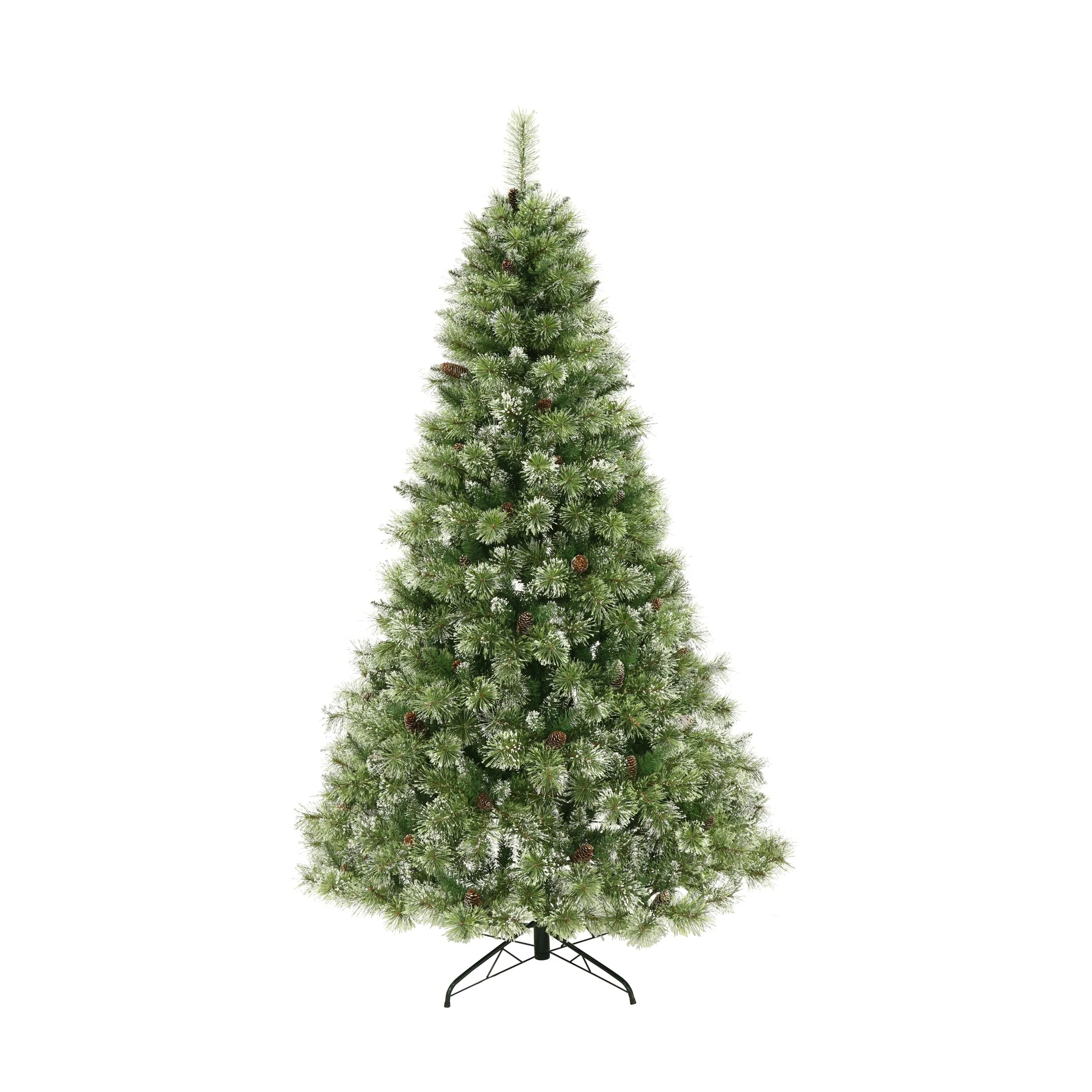 7.5' Bristle Mixed Hinged Christmas Tree with Snow, Pine Cones, and 750 LED Lights