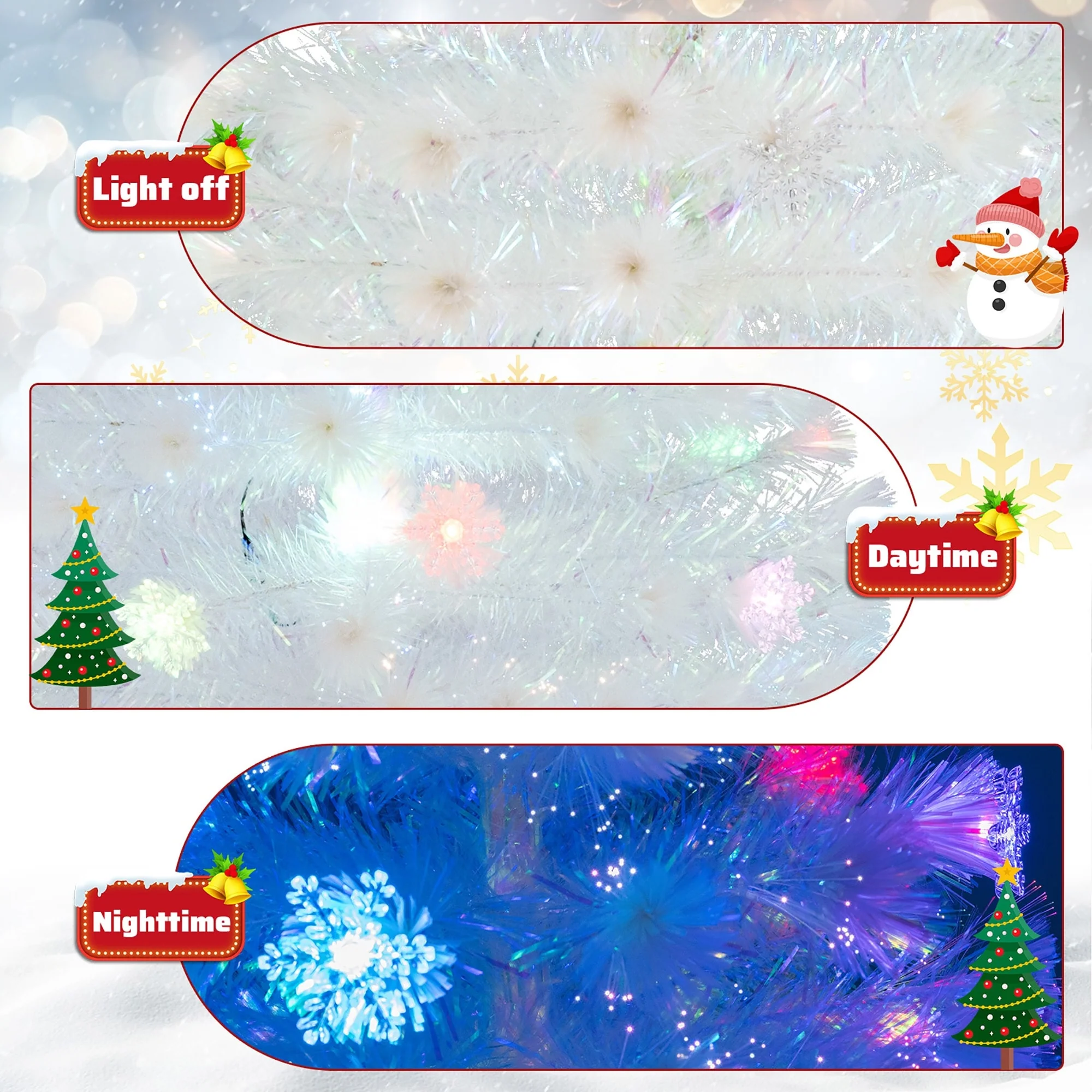 Gymax 5/6/7 FT Pre-Lit Fiber Optic Christmas Tree White Artificial