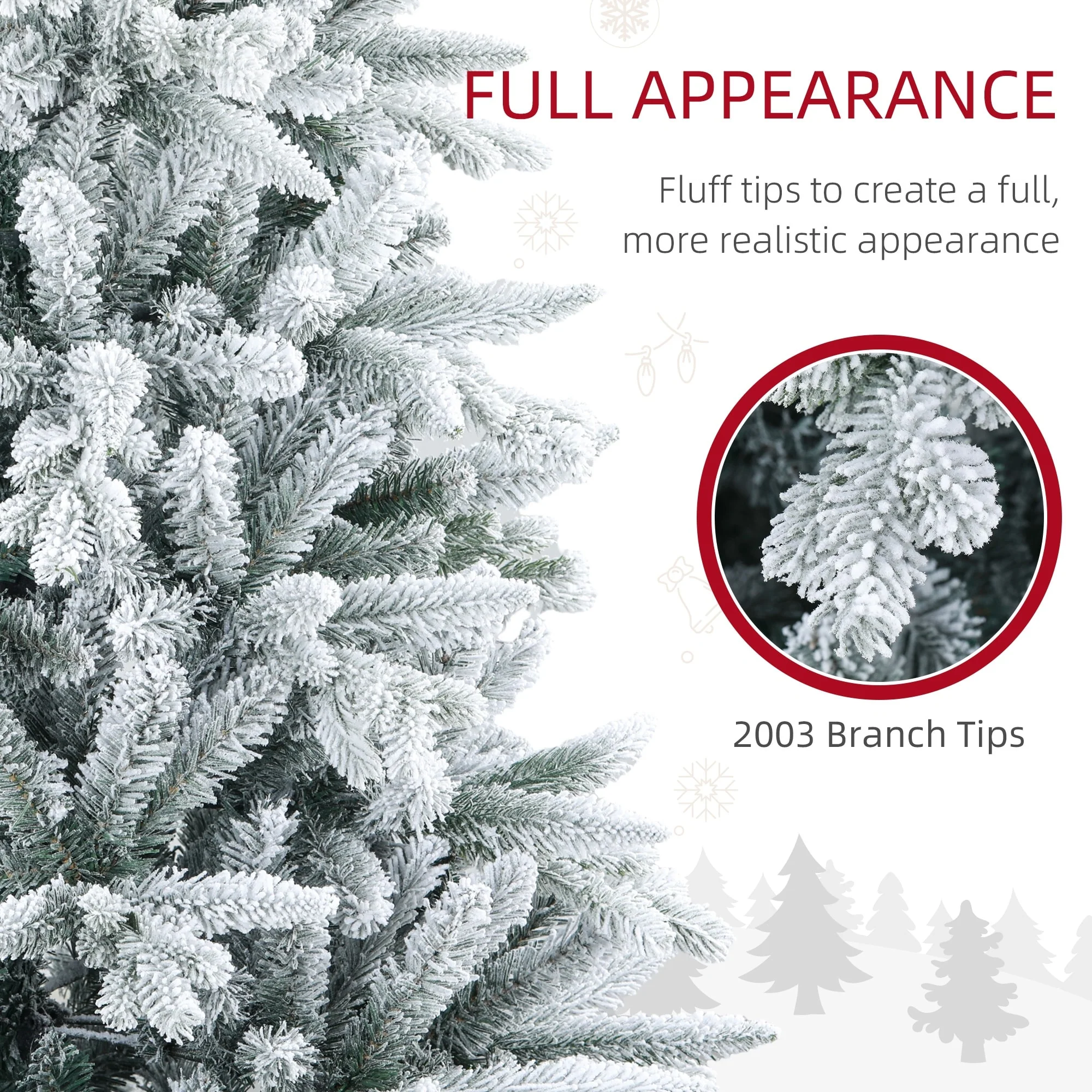 Snow Flocked 7ft/8ft Artificial Christmas Tree, Realistic Hinged Xmas Tree with 1401/2003 Tips & Metal Stand
