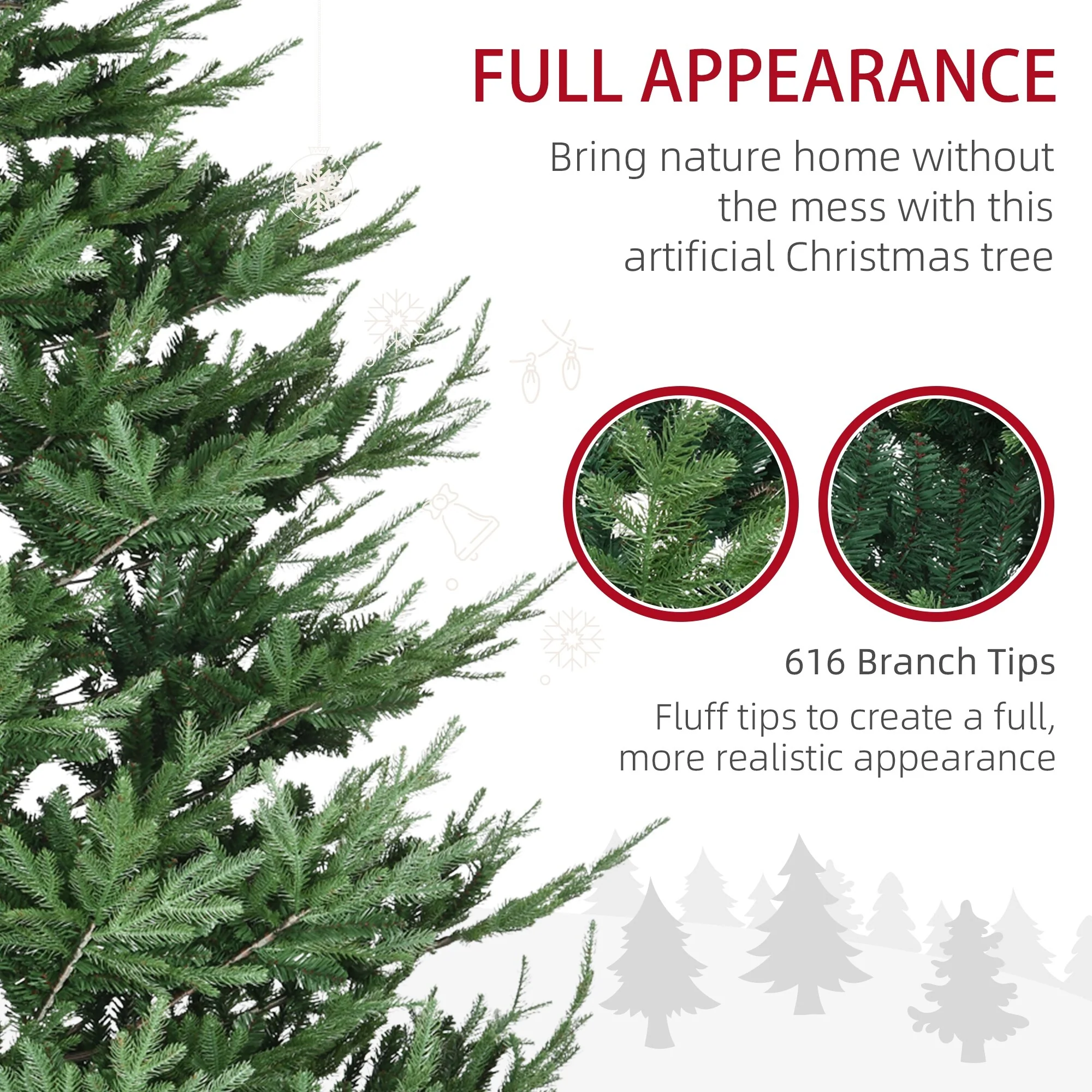 Unlit 6/7.5/9 Ft Pine Artificial Christmas Tree, Hinged Branches, Realistic Look with Steel Base, Auto Open Setup