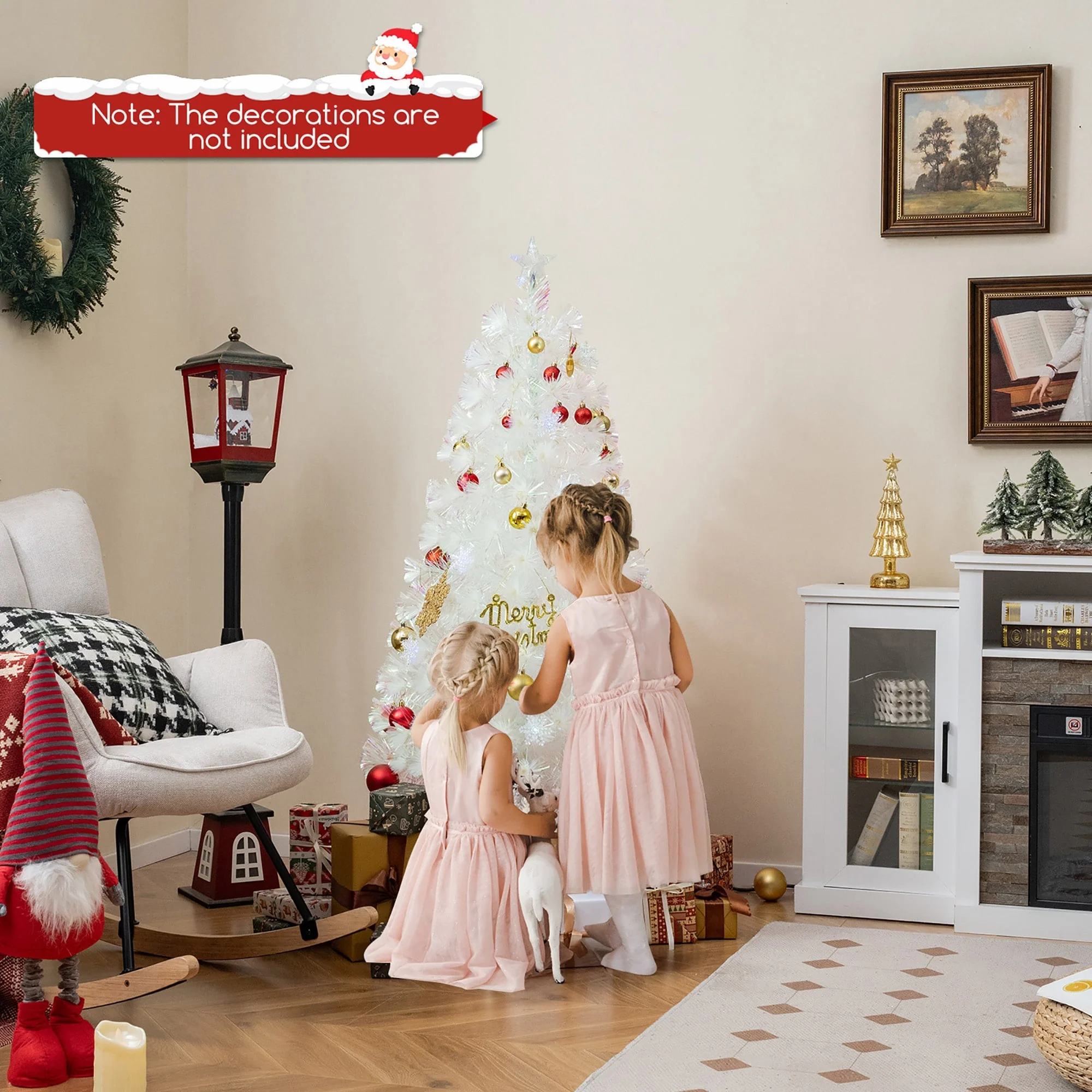 Gymax 5/6/7 FT Pre-Lit Fiber Optic Christmas Tree White Artificial